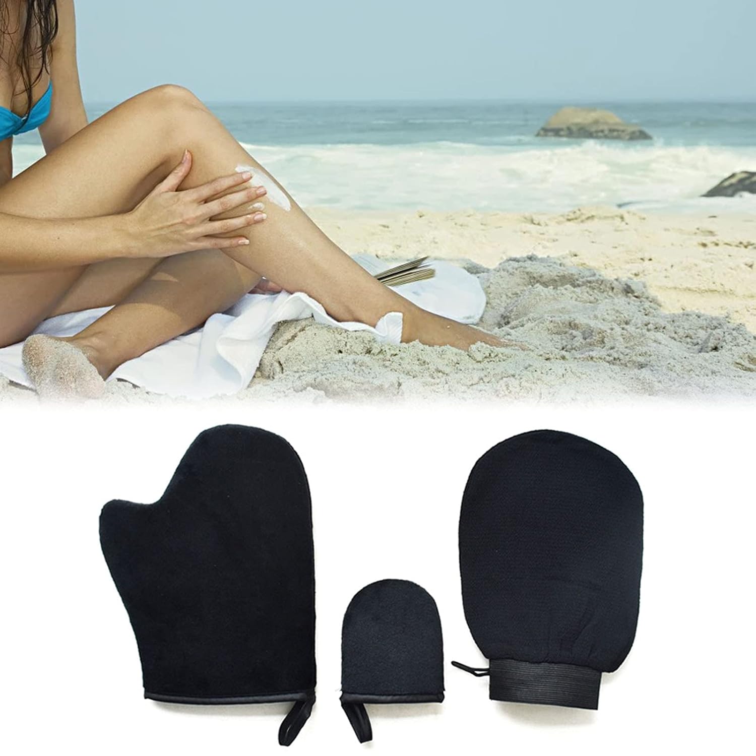 3 unidsset guantes de spa colgante diseño de cuerda a prueba de humedad súper flexible exfoliante auto bronceado guante para un