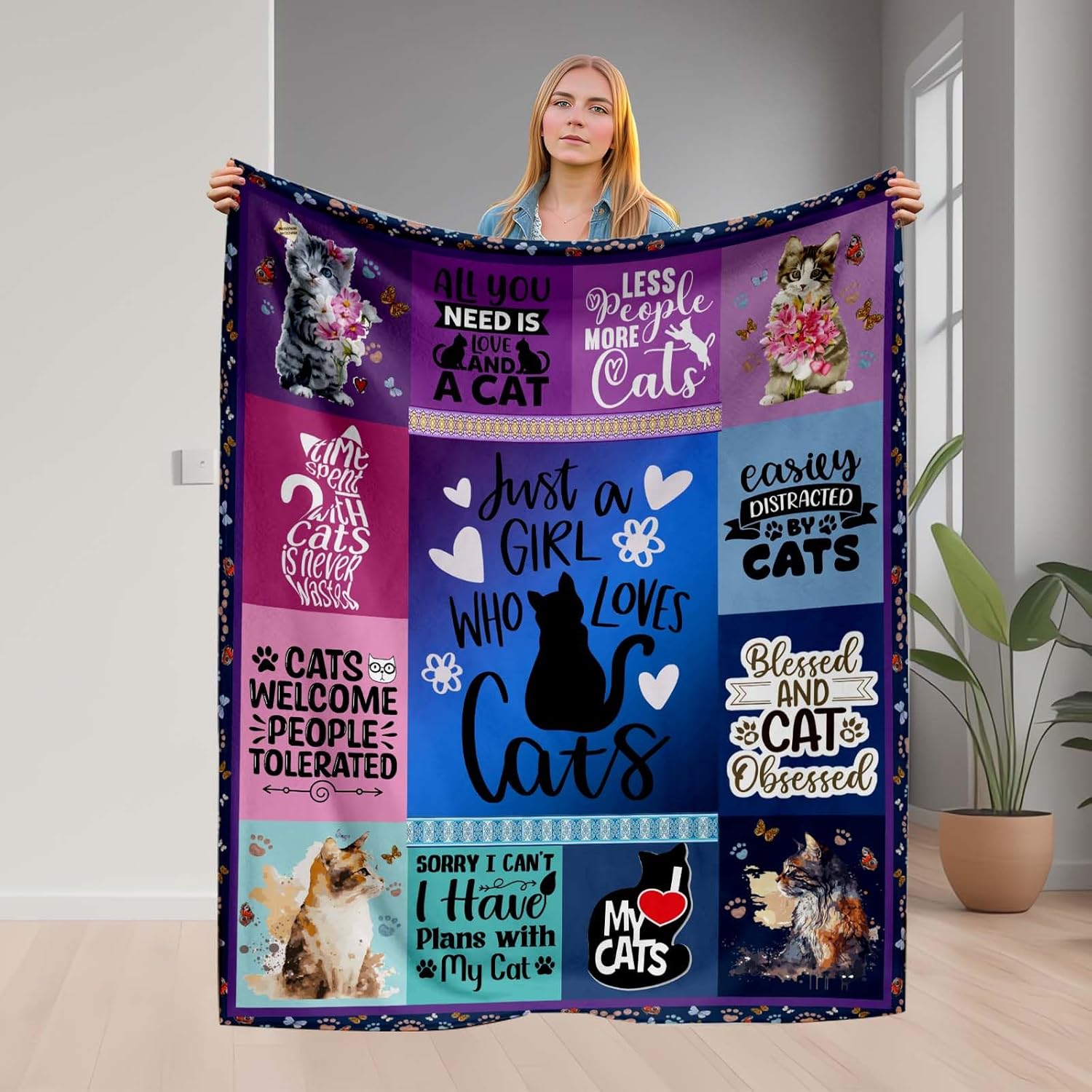 Regalos de gatos para los amantes de los gatos, manta de gatos de 60 x 50 pulgadas, regalos para amantes de los gatos para mujeres, súper suave,