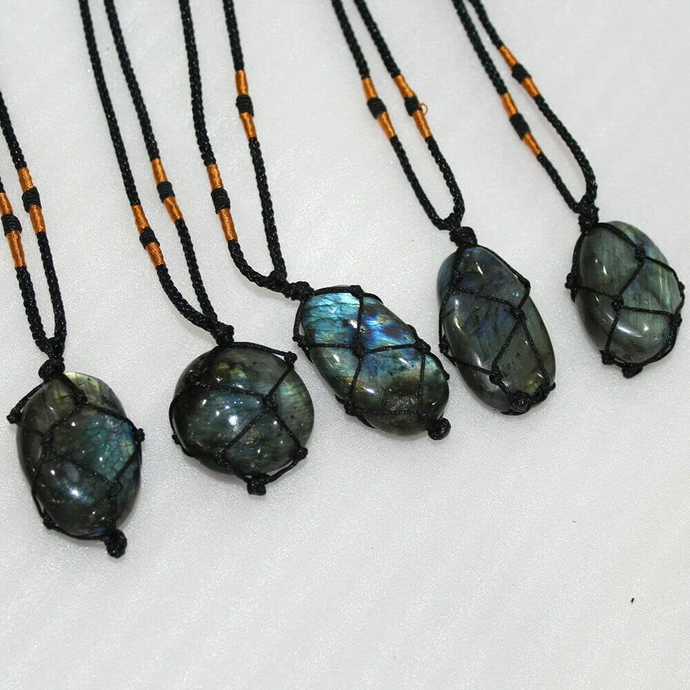 TEAMWILL 3 piezas de piedra de luna de labradorita natural colgantes de piedra de energía curativa collar