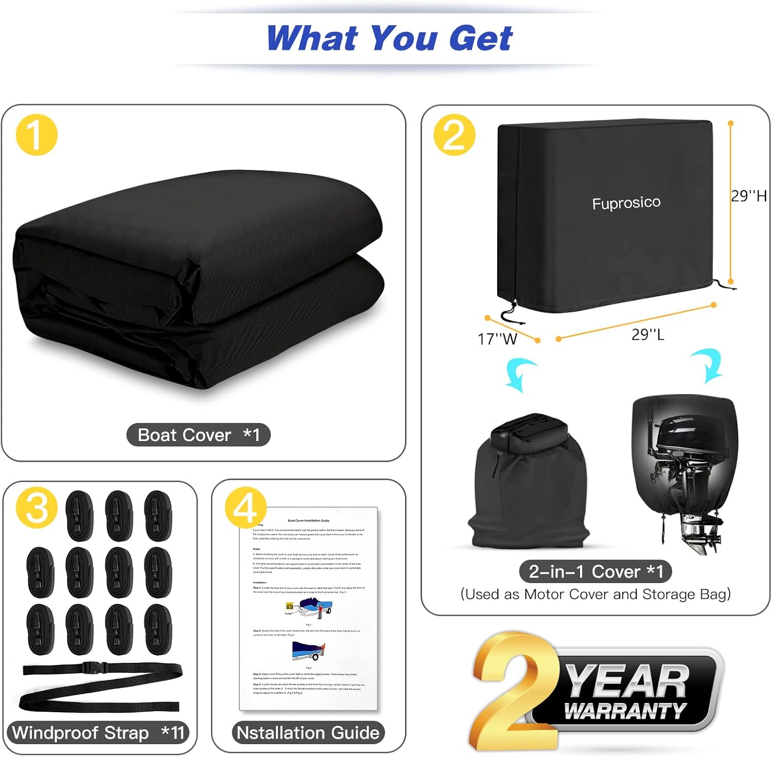 Funda impermeable 600D para lancha con cubierta de motor de 16 a 18.5 pies, se adapta a lanchas bajas, lanchas de casco V, lanchas de 16 a 18.5