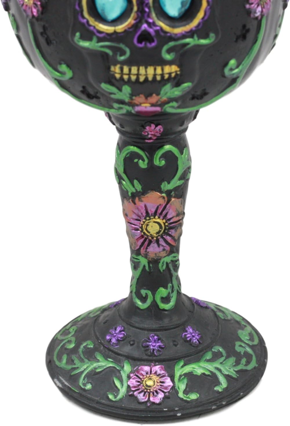 Ebros Día de los Muertos Osario Boda Calavera de Azúcar Negro Copa de Vino 7oz Cáliz Como Cocina Decorativo Fiesta de Halloween Centro de mesa