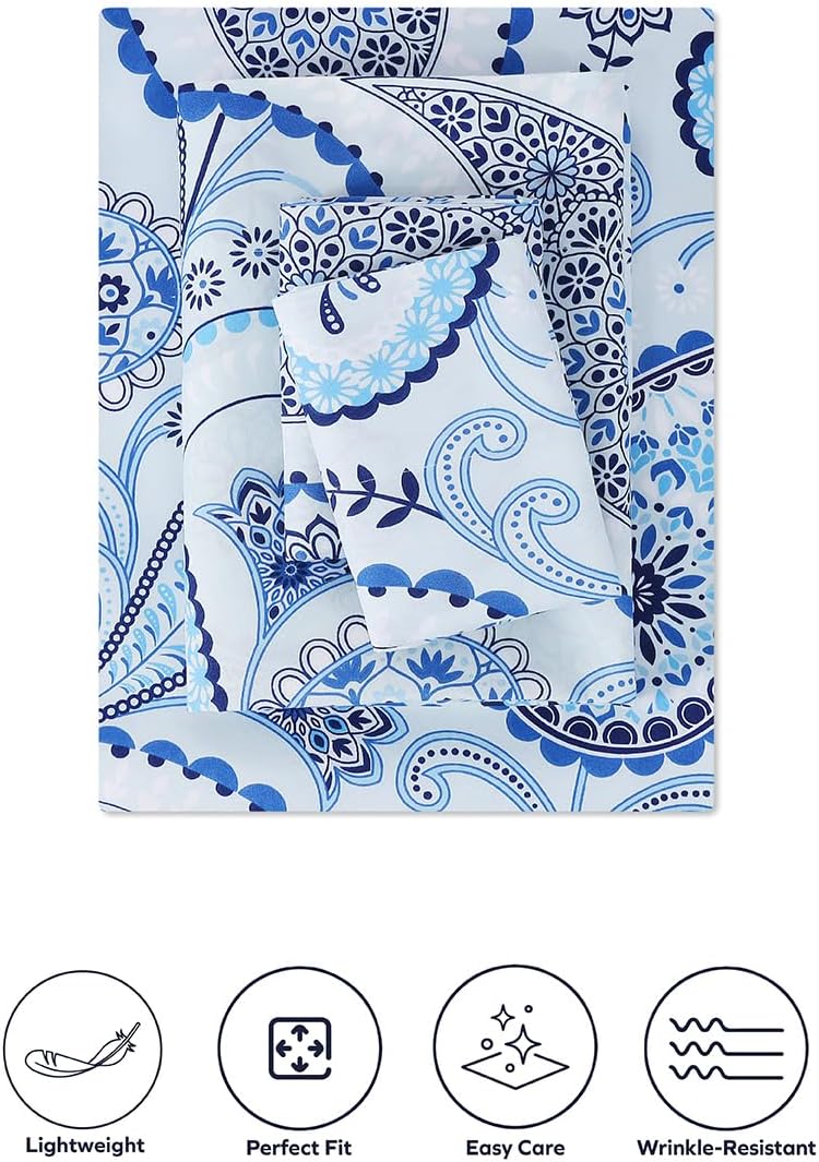 Boston Linen Co. Sábanas de cachemira azul marino para cama tamaño King, sábanas y fundas de almohada resistentes a las arrugas y a la decoloración,