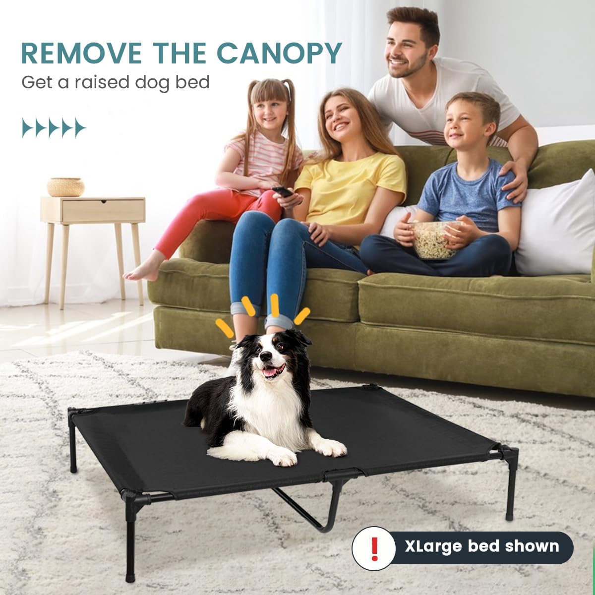 Cama elevada para perros de 50 pulgadas con toldo, cuna elevada para mascotas con parasol extraíble para campamento, PVC 600D de lujo con cama de