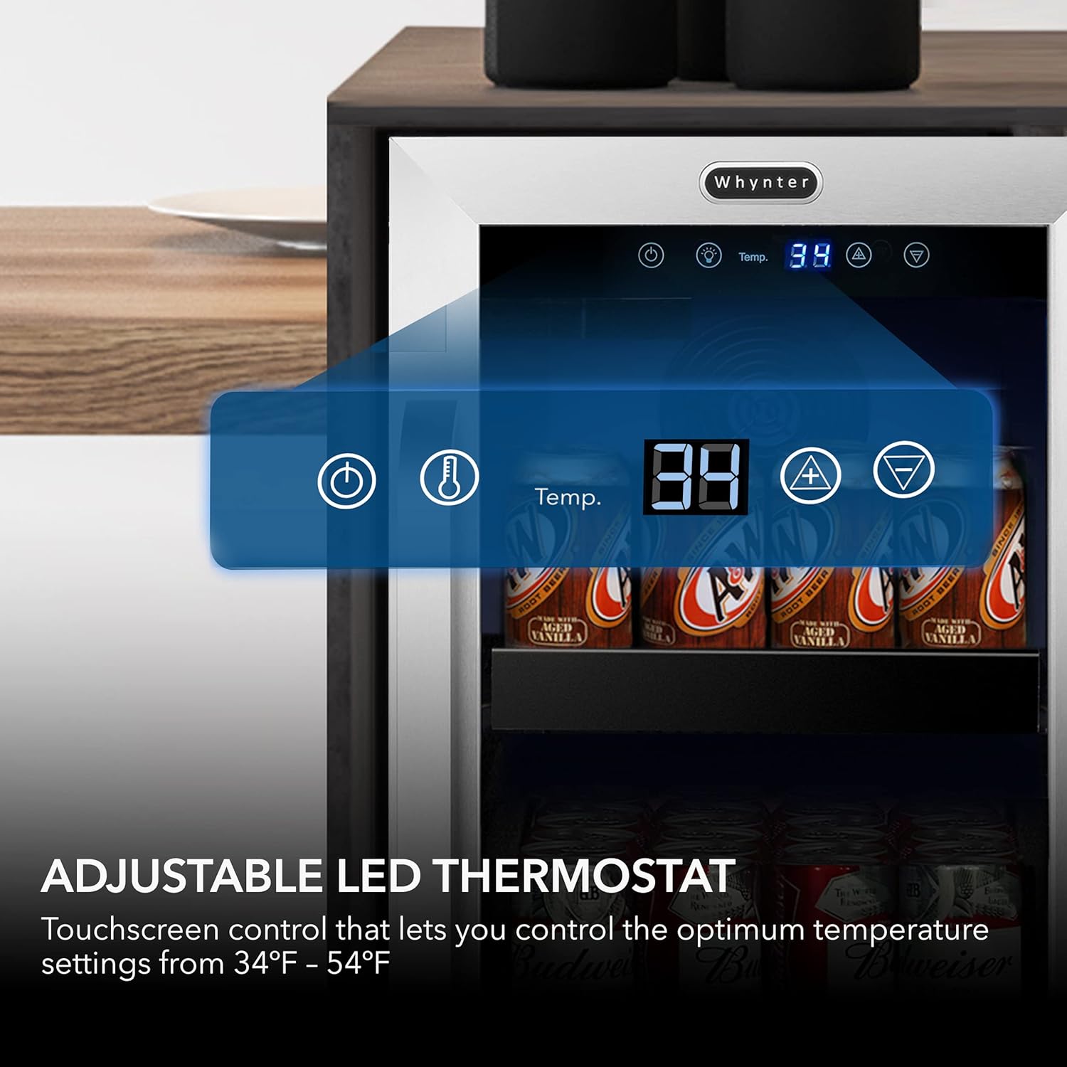 Whynter BBR-838SB Refrigerador de bebidas y refrigerador integrado de 15 pulgadas con vidrio, cerradura, puerta reversible, control digital y filtro