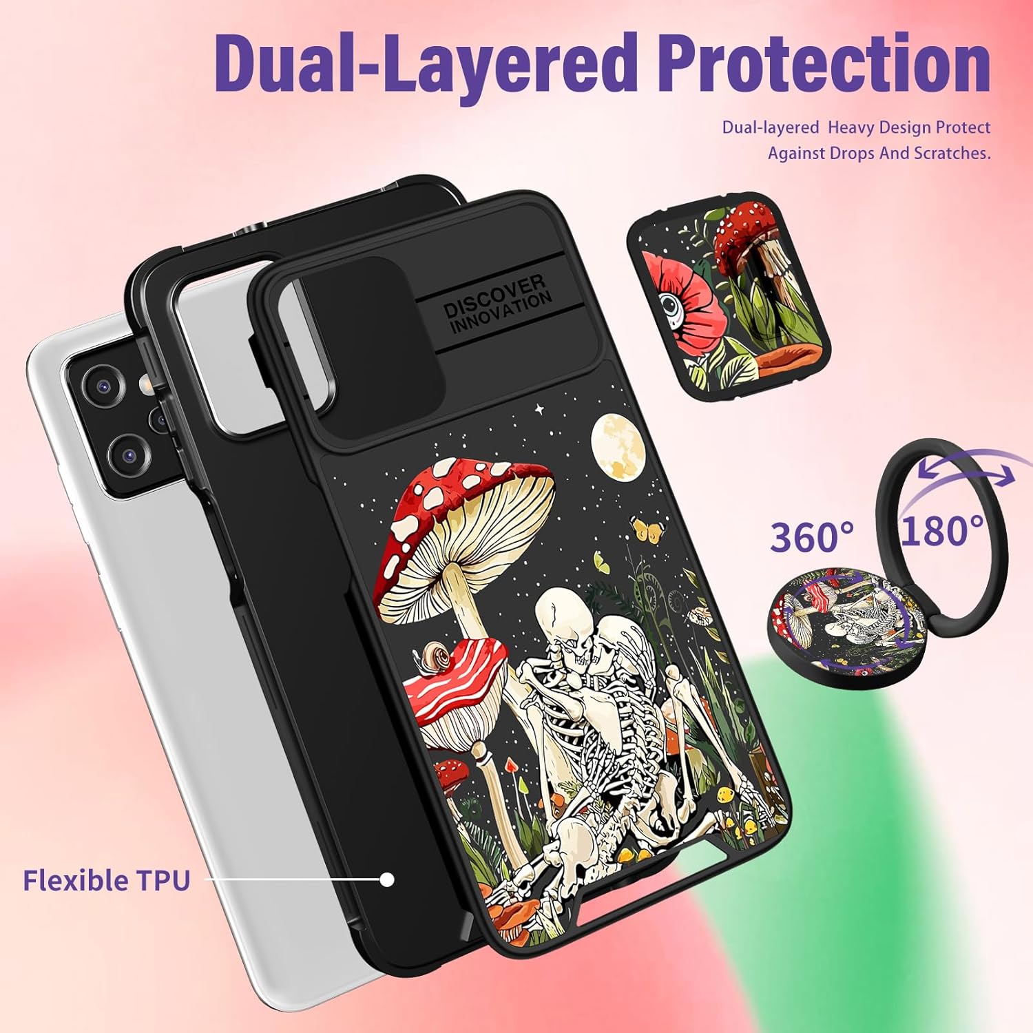 Funda 2 en 1 para Moto G Power 5G 2023 para mujer, diseño de calavera de esqueleto, linda funda de teléfono para niñas, gótica, espeluznante,