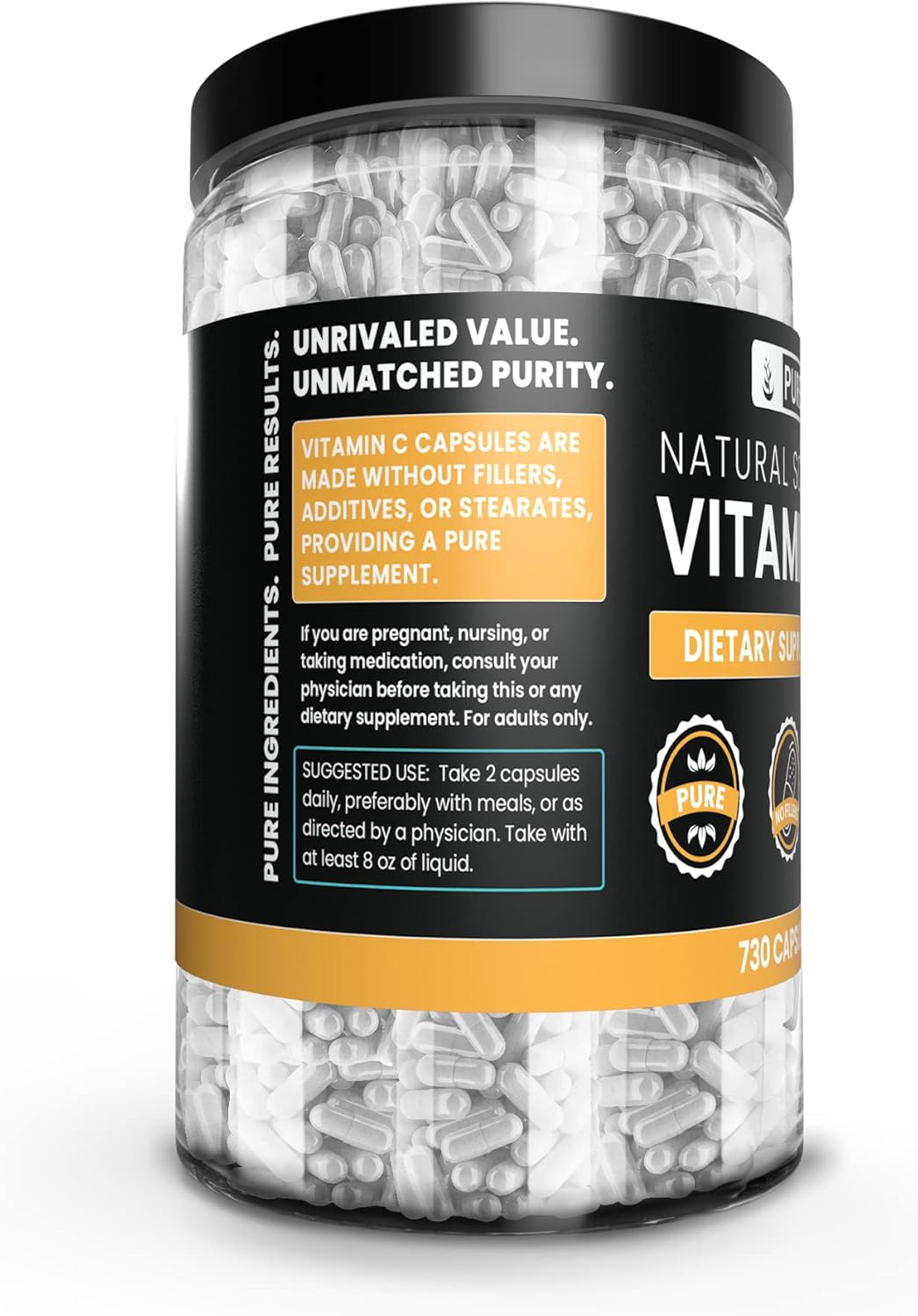 Pure Original Ingredients Vitamina C (730 cápsulas) sin magnesio o rellenos de arroz, siempre puro, verificado por laboratorio