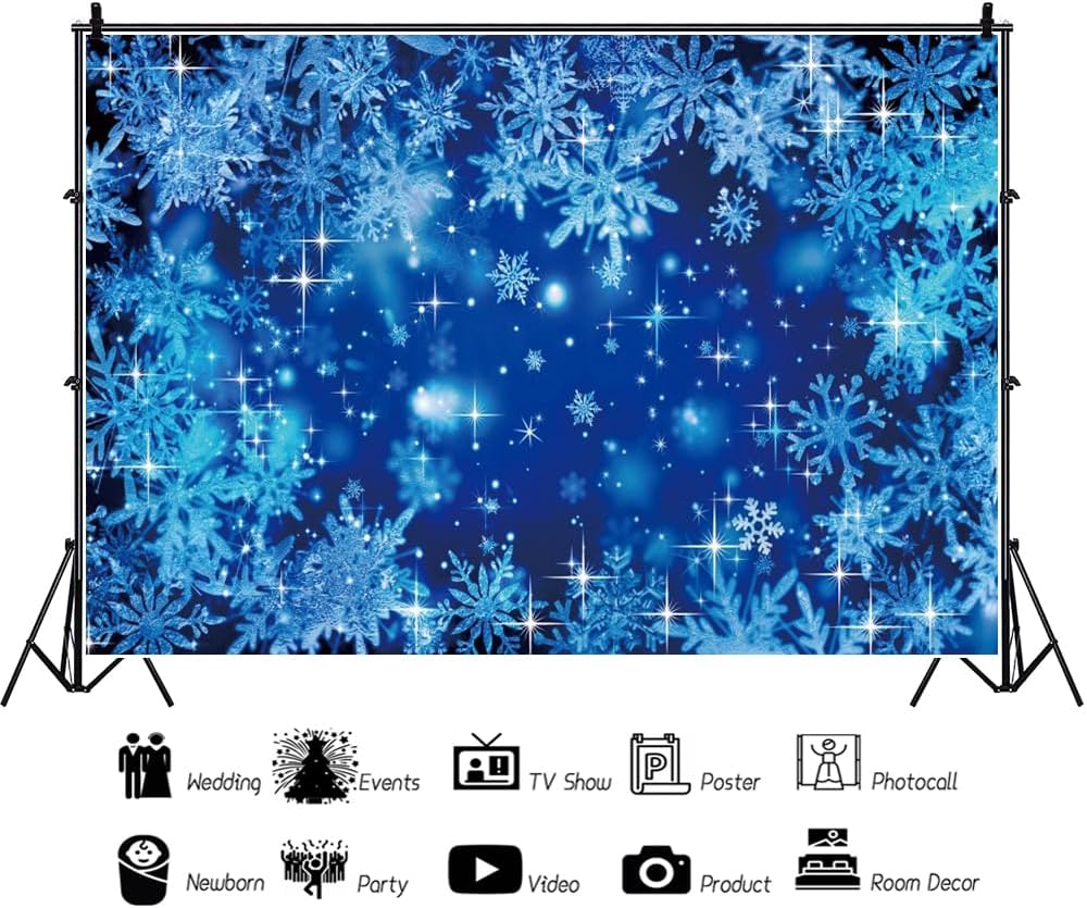 Telón de fondo de copo de nieve de 10 x 8 pies para invierno, bokeh, hielo, nieve, país de las maravillas, fondo de fotografía para niños, feliz