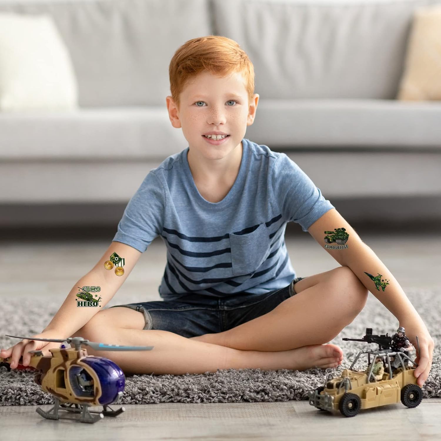144 hojas de tatuajes de camuflaje camuflaje del ejército recuerdos de fiesta militar tanque helicóptero tatuajes falsos pegatinas para hombres y