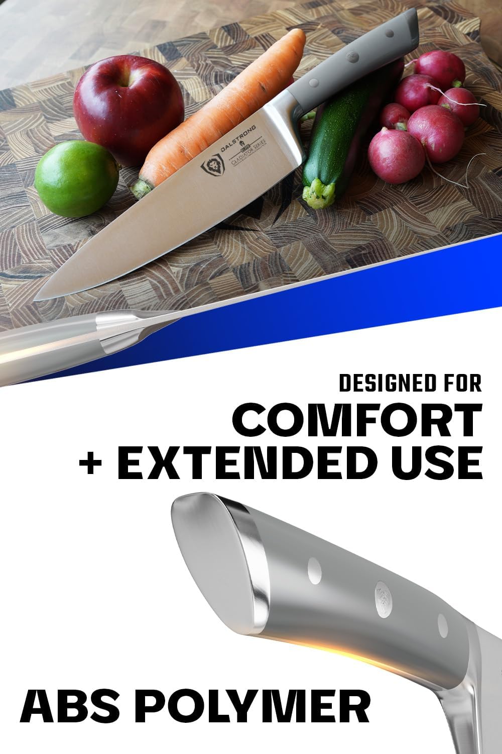Dalstrong Cuchillo de chef  8 pulgadas  Serie Gladiator  Mango ABS gris ahumado  Acero alemán forjado de alto carbono  Cuchillo de cocina de espiga