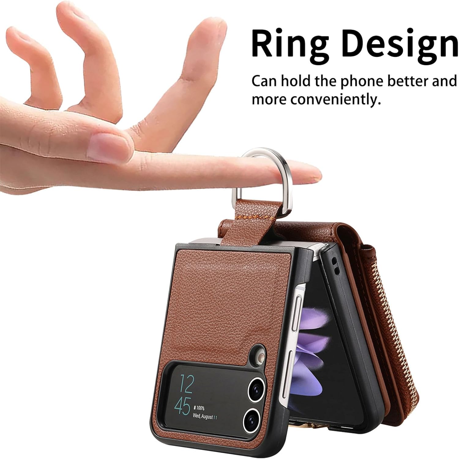 Asuwish Compatible con Samsung Galaxy Z Flip 3 5G 2021 – Funda tipo cartera y ranura para tarjetas, anillo con cierre magnético, a prueba de golpes,