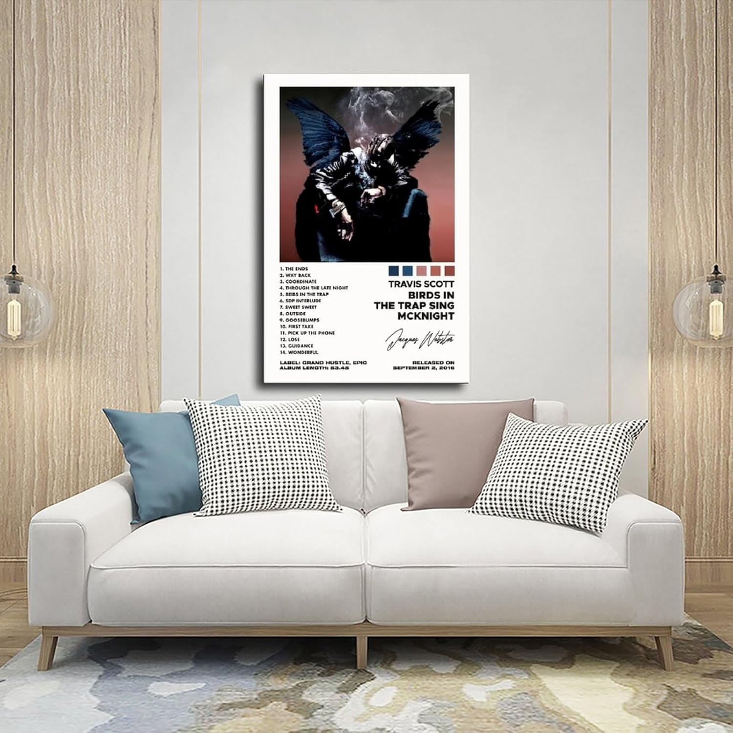 Póster de Travis Scott Limited (1) Póster en lienzo con texto en inglés “Birds In The Trap Sing McKnight” (1) póster en lienzo para decoración de