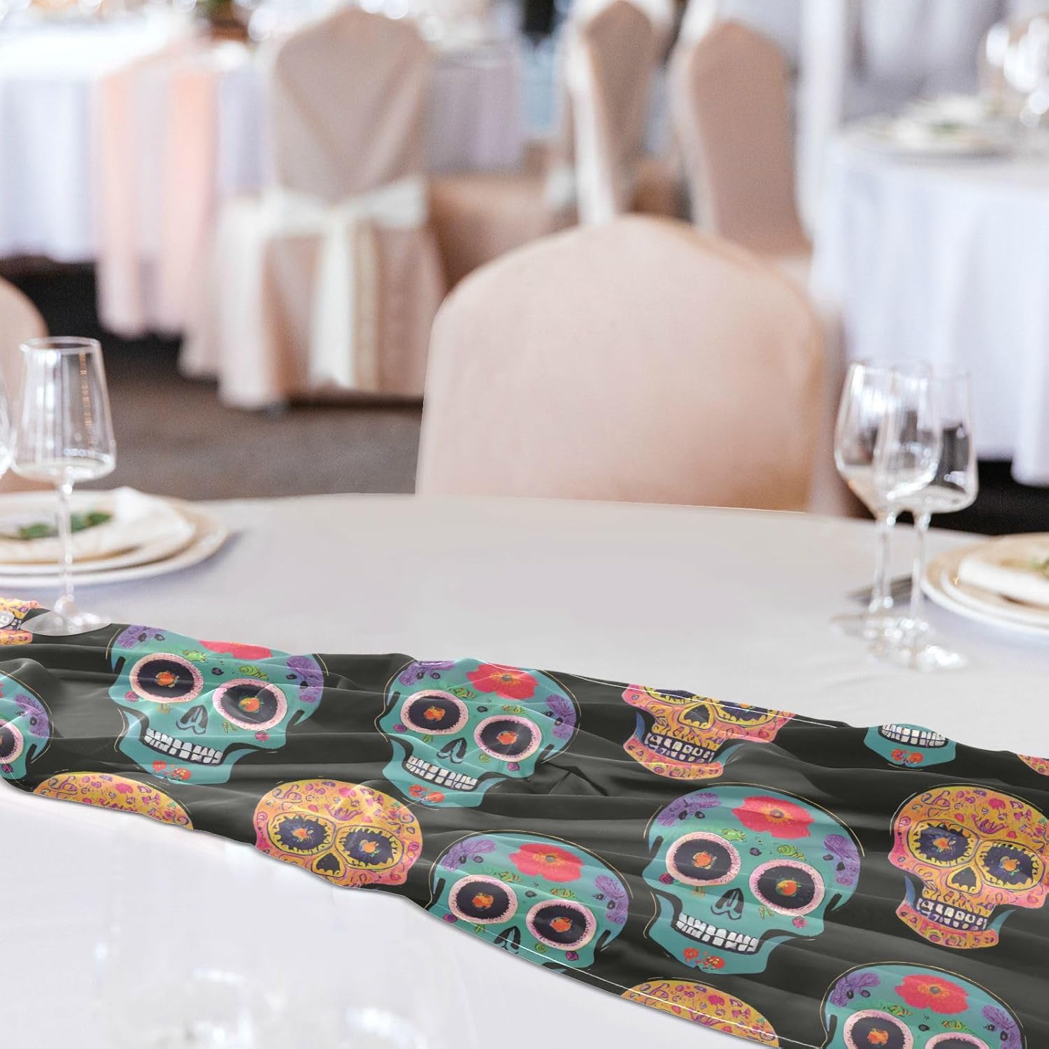 Skulls Table Runner Fall Table Runners for Desk Decor Halloween Table Runner 108 Inches Long