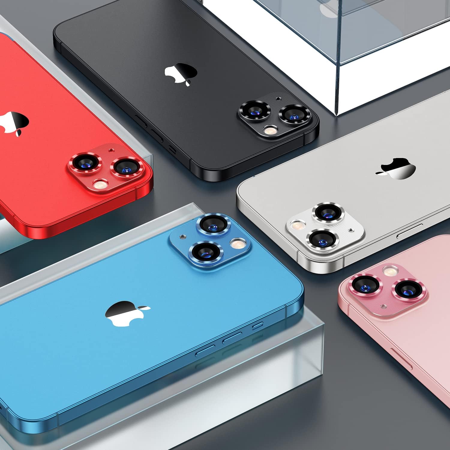 Korecase Paquete de 2 protectores de cámara compatibles con iPhone 13 Mini, vidrio templado 9H, antiarañazos, polvo, fuerte adherencia, cobertura