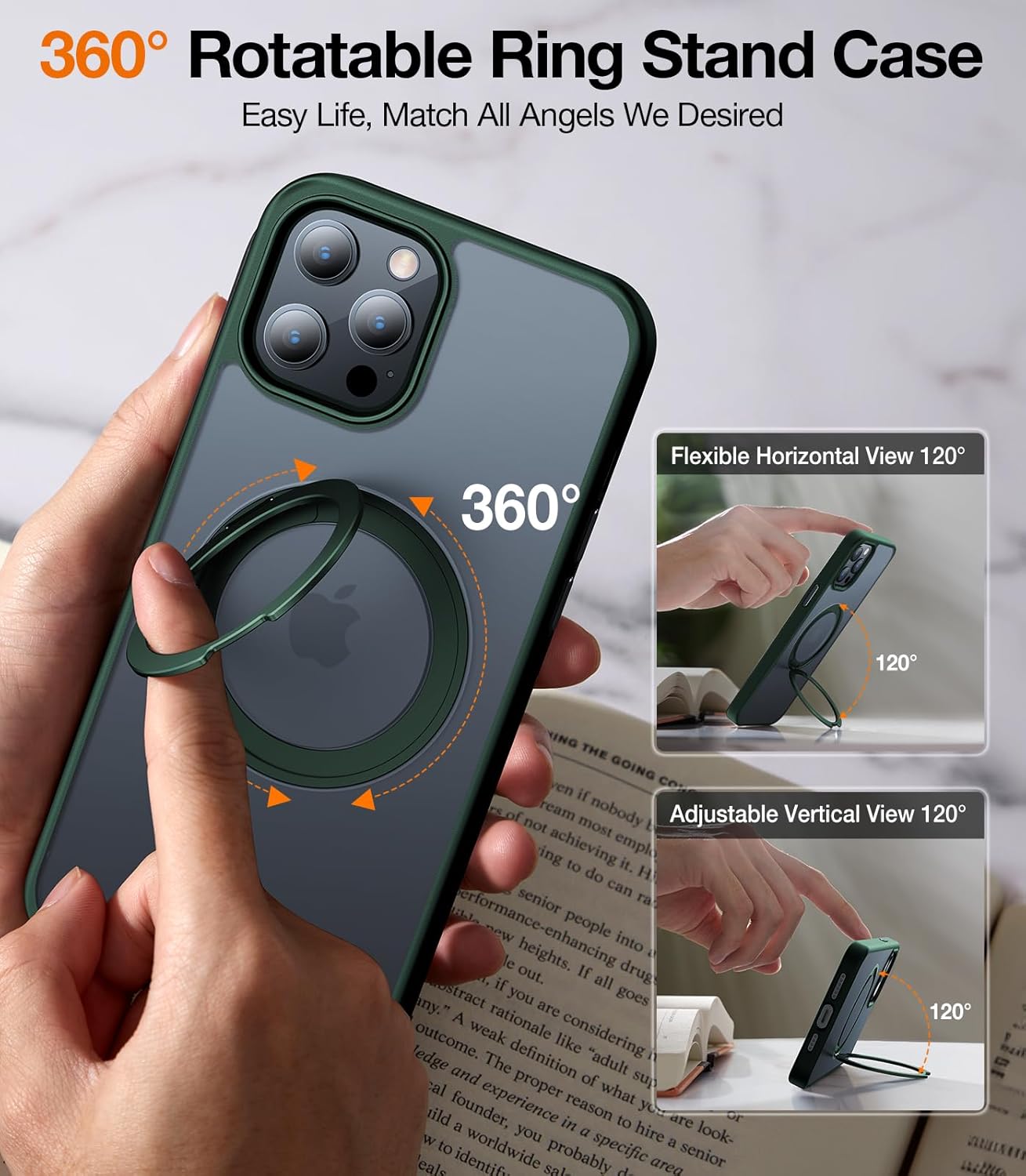 TORRAS Anillo giratorio de 360 para iPhone 12 Pro Max compatible con Magsafe con soporte, soporte de anillo magnético de grado militar a prueba de
