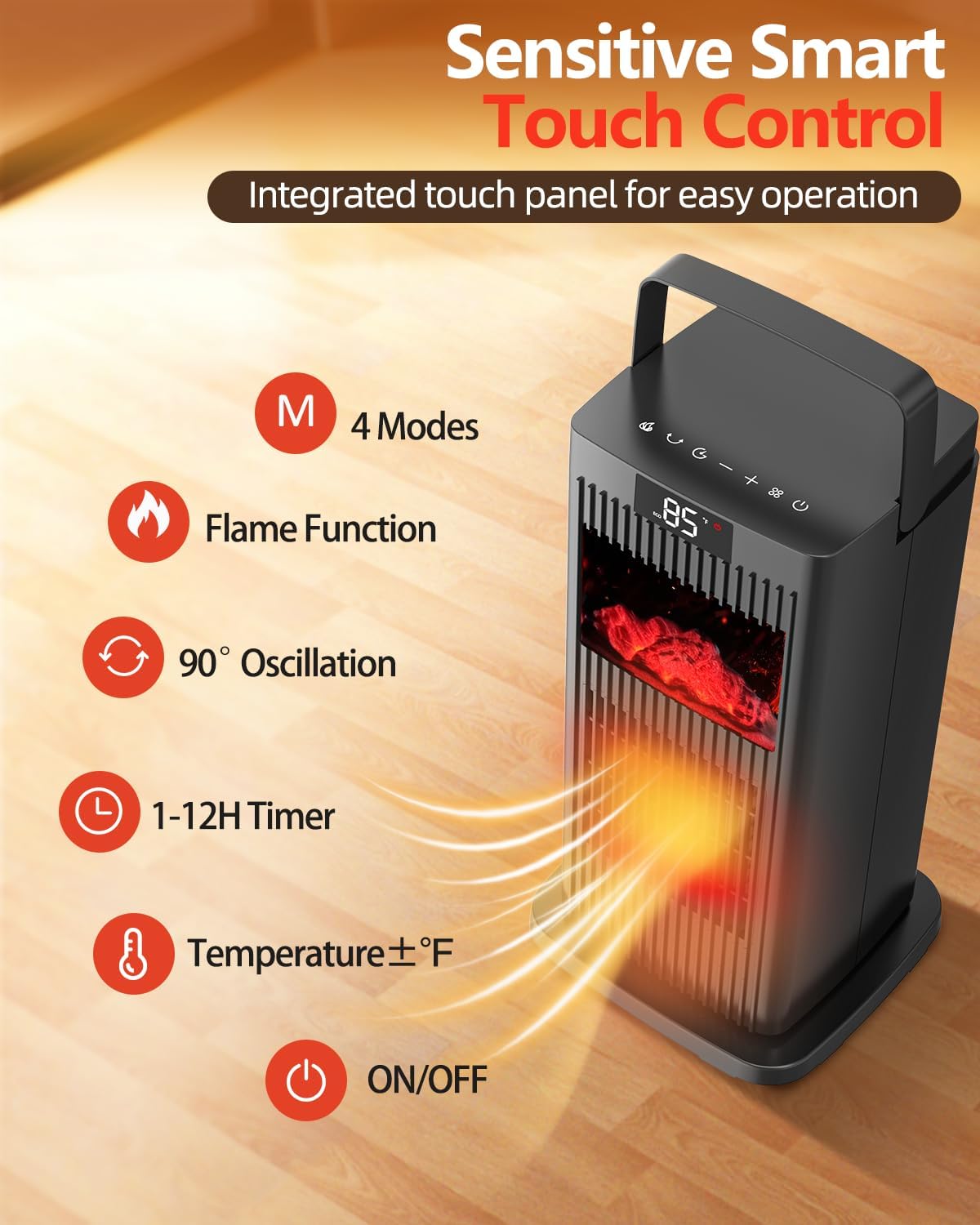 Calentador de espacio con termostato, calentadores eléctricos para uso en interiores, oscilación de 90, 4 modos, temporizador de 12 horas,