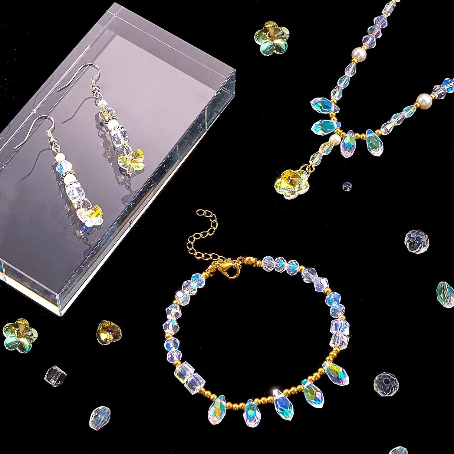 Beadthoven – 400 cuentas de cristal transparente, surtido de cuentas de vidrio transparente para hacer joyas, cuentas de Rondelle facetadas, cuentas