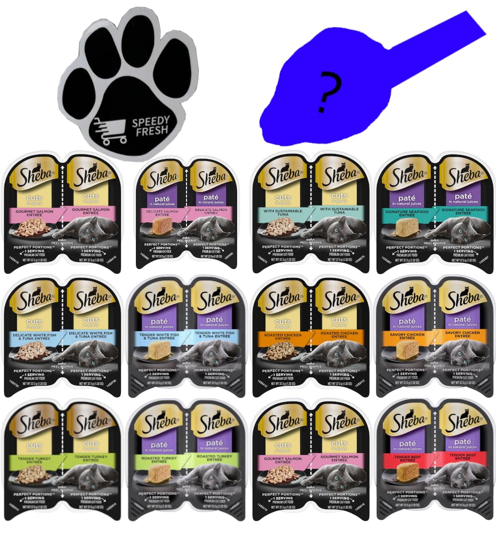 Sheba Perfect Portions – Alimento húmedo para gatos (24 porciones12 paquetes individuales) Juguete magnético y misterioso de ratón