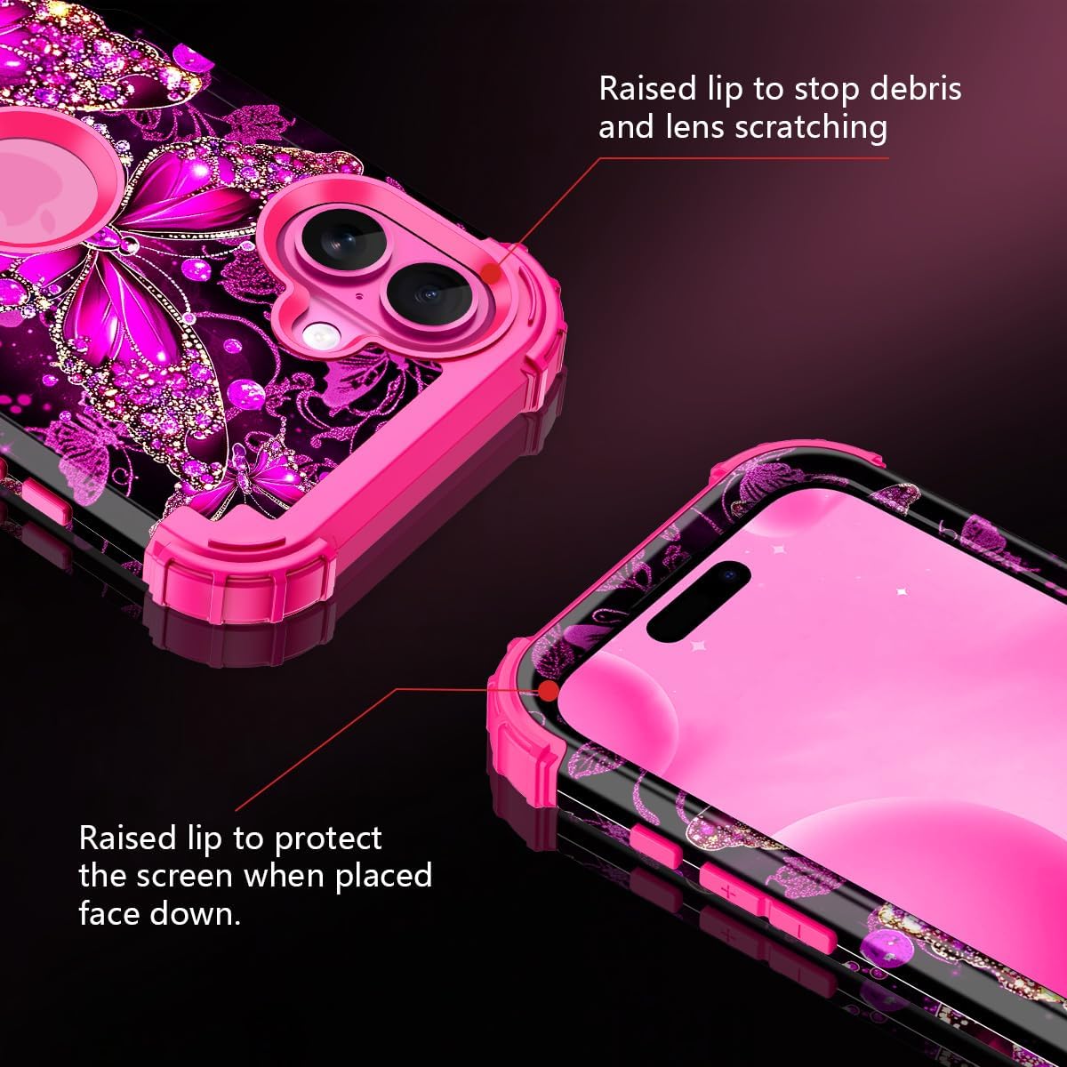Casetego Funda para iPhone 16 Plus, que brilla en la oscuridad, tres capas, resistente, a prueba de golpes, protección completa, policarbonato duro