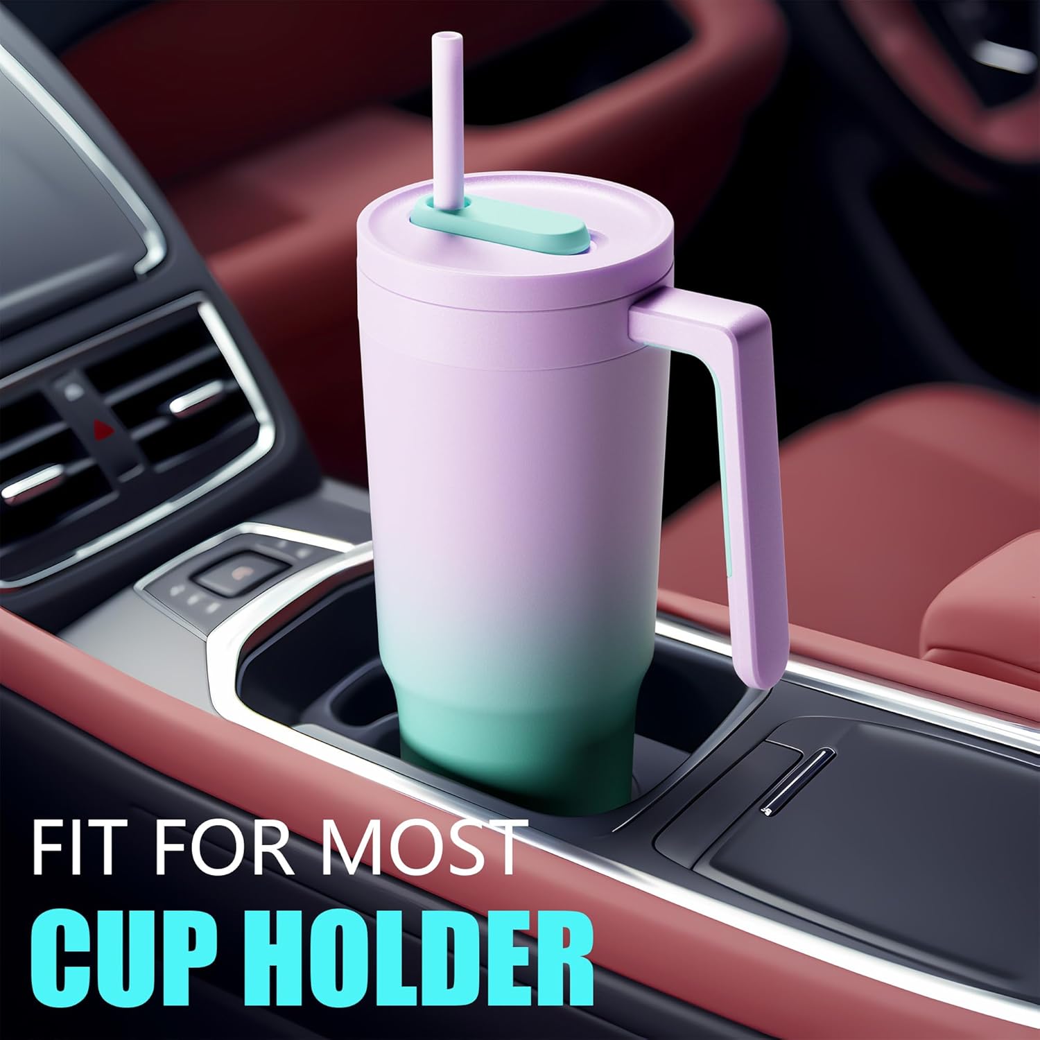 Fimibuke Vaso de 40 onzas con asa e infusor de frutas, taza aislada al vacío de acero inoxidable con tapa y pajilla, botella de infusión de agua,