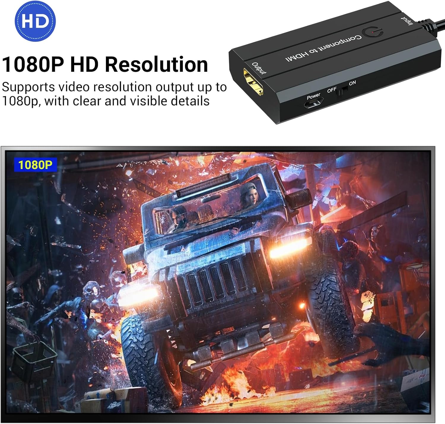 Convertidor de componente macho a HDMI para DVDSTBVHS con componente hembra para mostrar en televisores de alta definición (no para juegos PS1 de