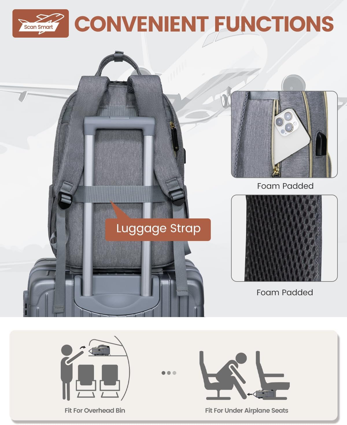 LOVEVOOK Mochila para laptop para mujer, bolsa de viaje antirrobo, Gris-beige-negro, El diseño de empalme multicolor está lleno de vitalidad y es
