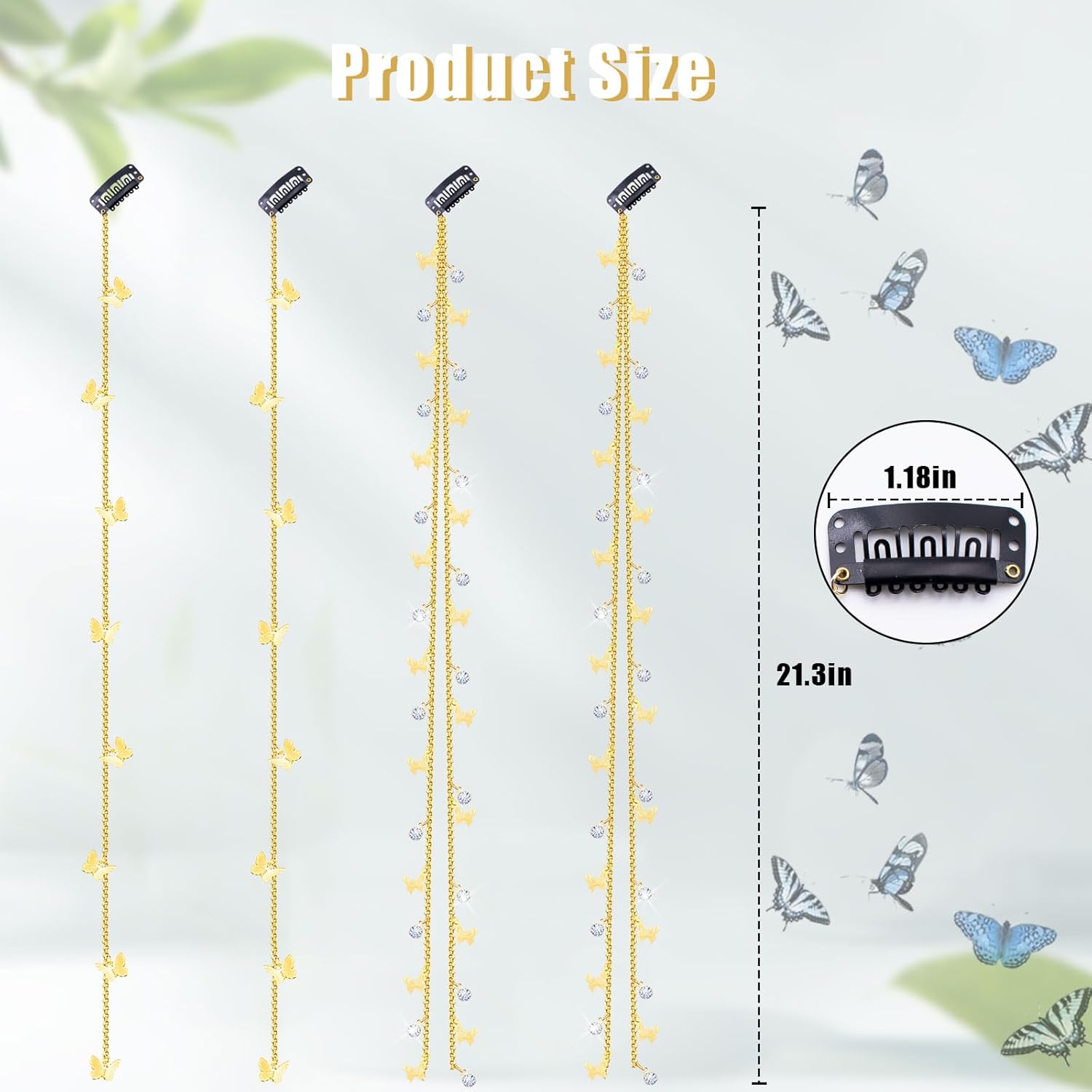 4 cadenas trenzadas de cabello de mariposas, joyas para el cabello con diamantes de imitación, pinzas para el cabello de mariposas, accesorios para