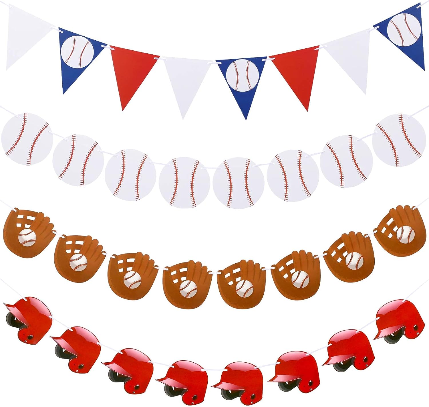 Tatuo 6 banderines de béisbol, banderines de papel, guante de béisbol y gorra de béisbol para decoraciones de fiestas temáticas deportivas,