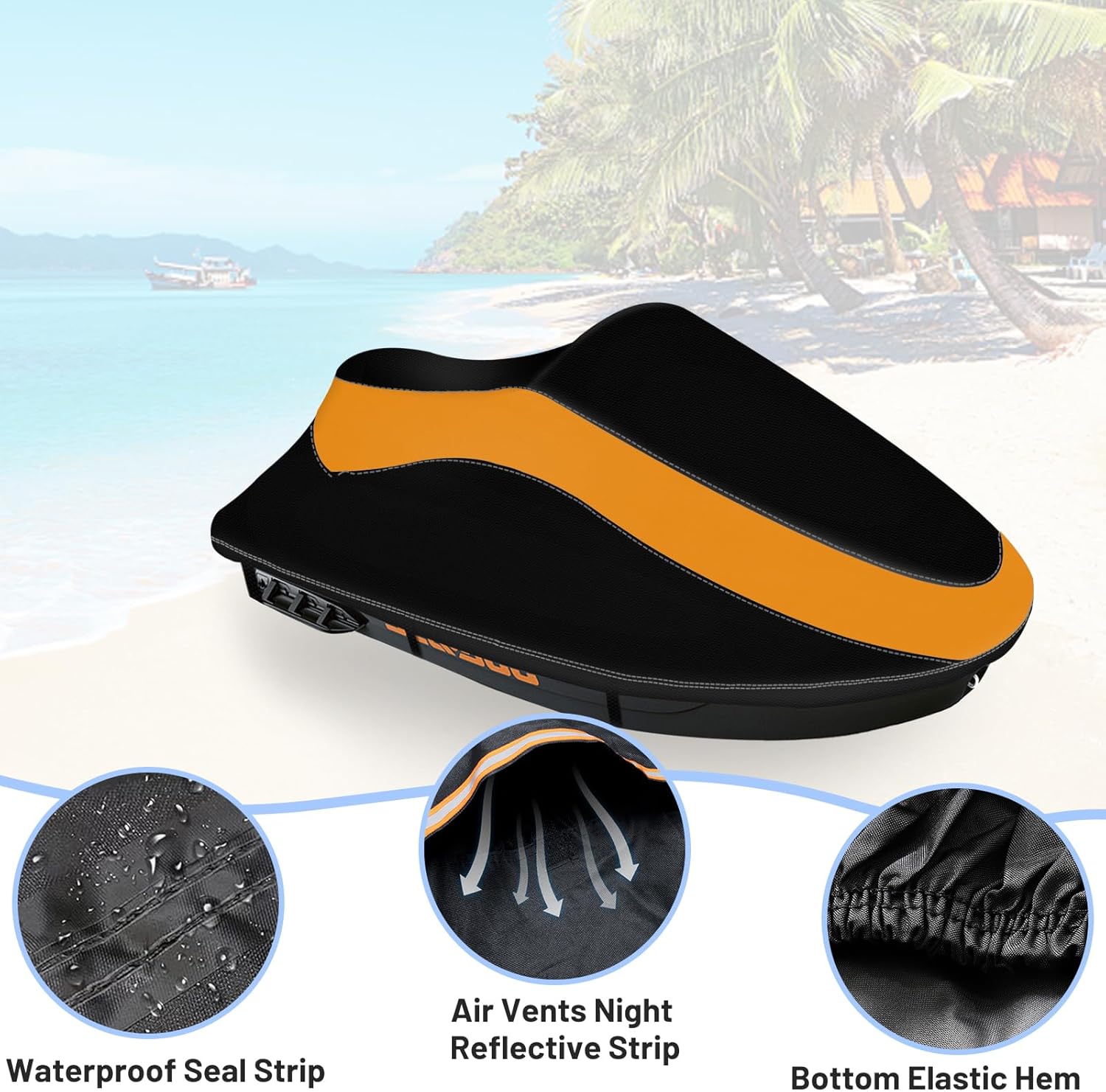 Funda para moto acuática, impermeable, resistente al desgarro y a la decoloración, con 3 hebillas resistentes al viento y ventilación de aire