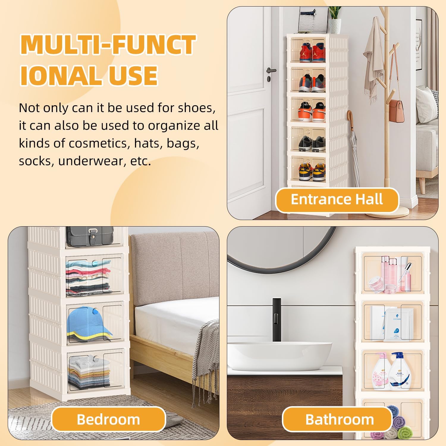 Caja de almacenamiento plegable para zapatos, organizador de 6 niveles de plástico con puerta transparente para entrada, contenedores de