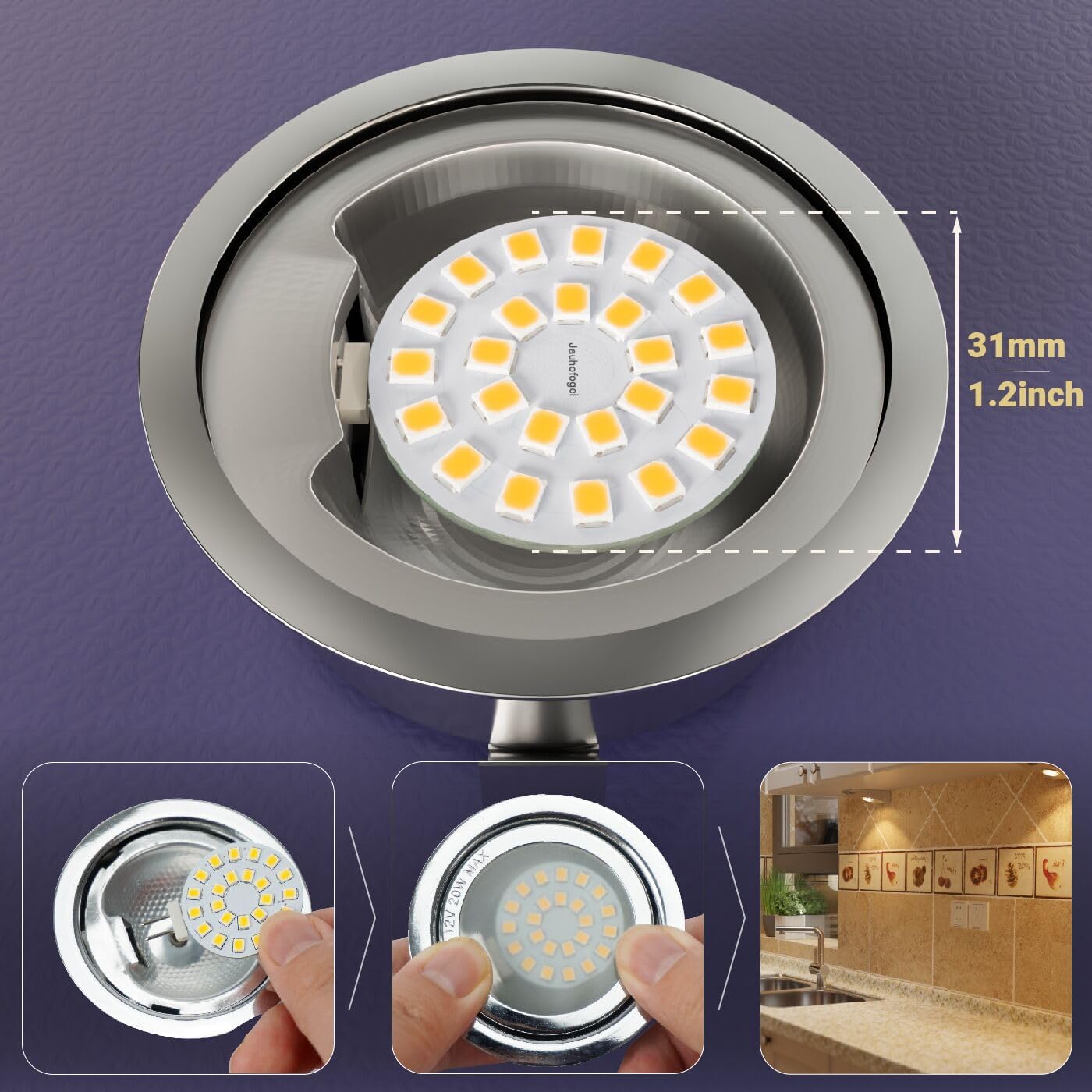 Bombilla LED G4 de disco blanco brillante 5000K 2W – Bombilla halógena JC de 20 W, bombilla de repuesto G4 Bi Pin  Bombillas de disco de 12 voltios