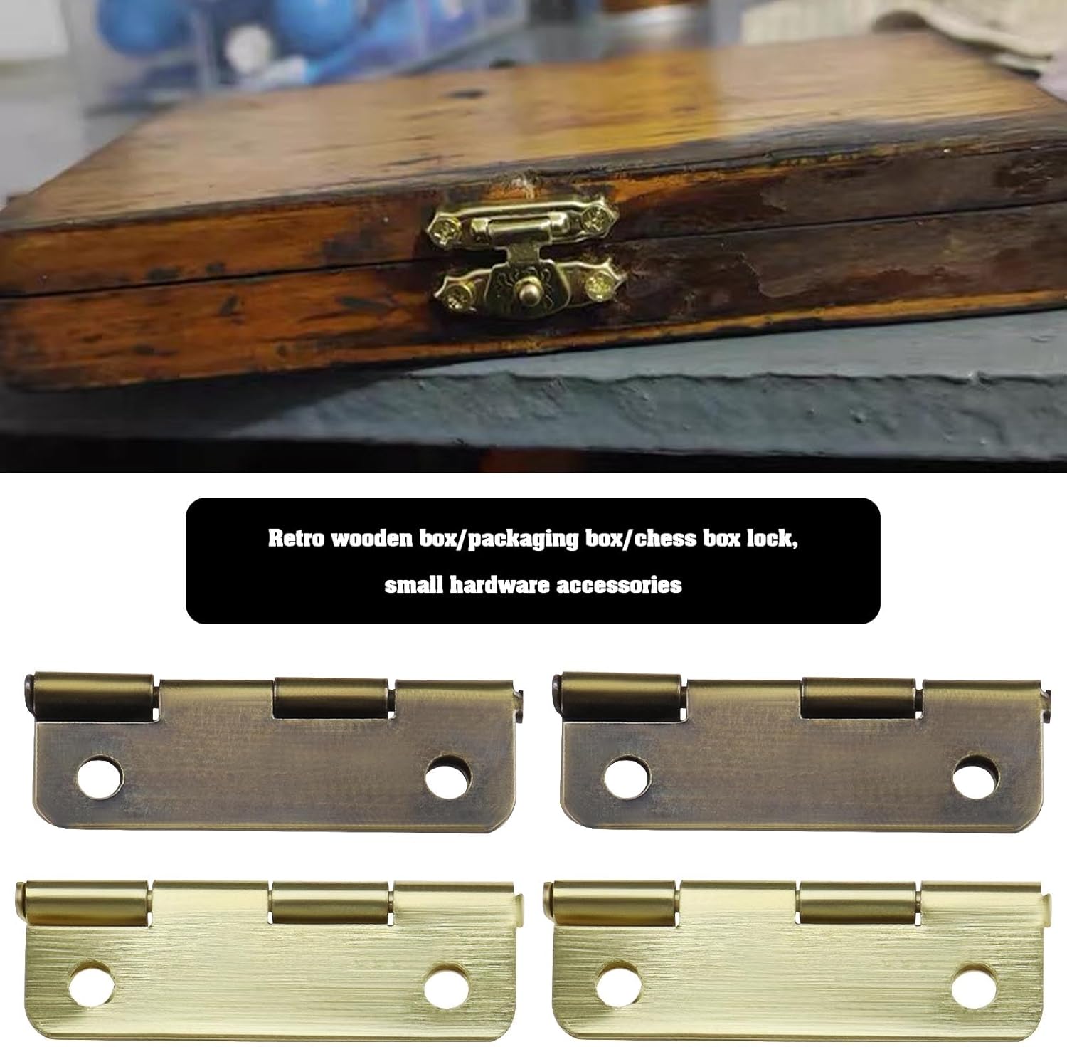 36 pestillos de cerrojo de bronce antiguo, mini bisagras con tornillos, mini cerrojos de armario, accesorios decorativos para caja de joyería, caja