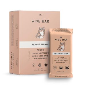 Wise Bar Adaptogen – Barras nutricionales de hongos  Sabor a plátano y mantequilla de maní  12 unidades  Dosis diaria completa de 3,000 mg de hongos Wise Bar Adaptogen – Barras nutricionales de hongos  Sabor a plátano y mantequilla de maní  12 unidades  Dosis diaria completa de 3,000 mg de hongos