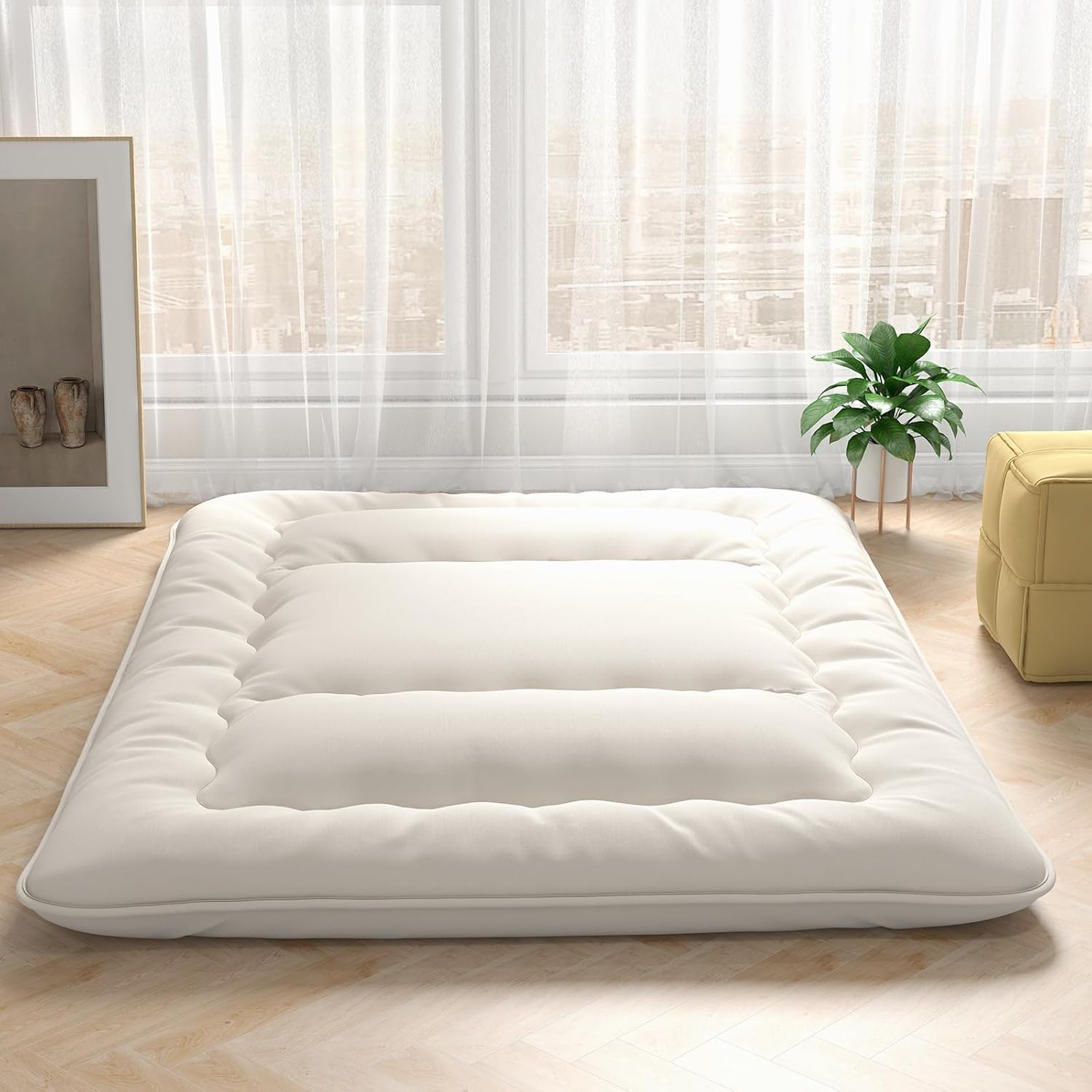 Giantex Colchón japonés de futón, colchón enrollable de tatami con funda lavable y bolsa de transporte, almohadilla de dormir plegable y portátil