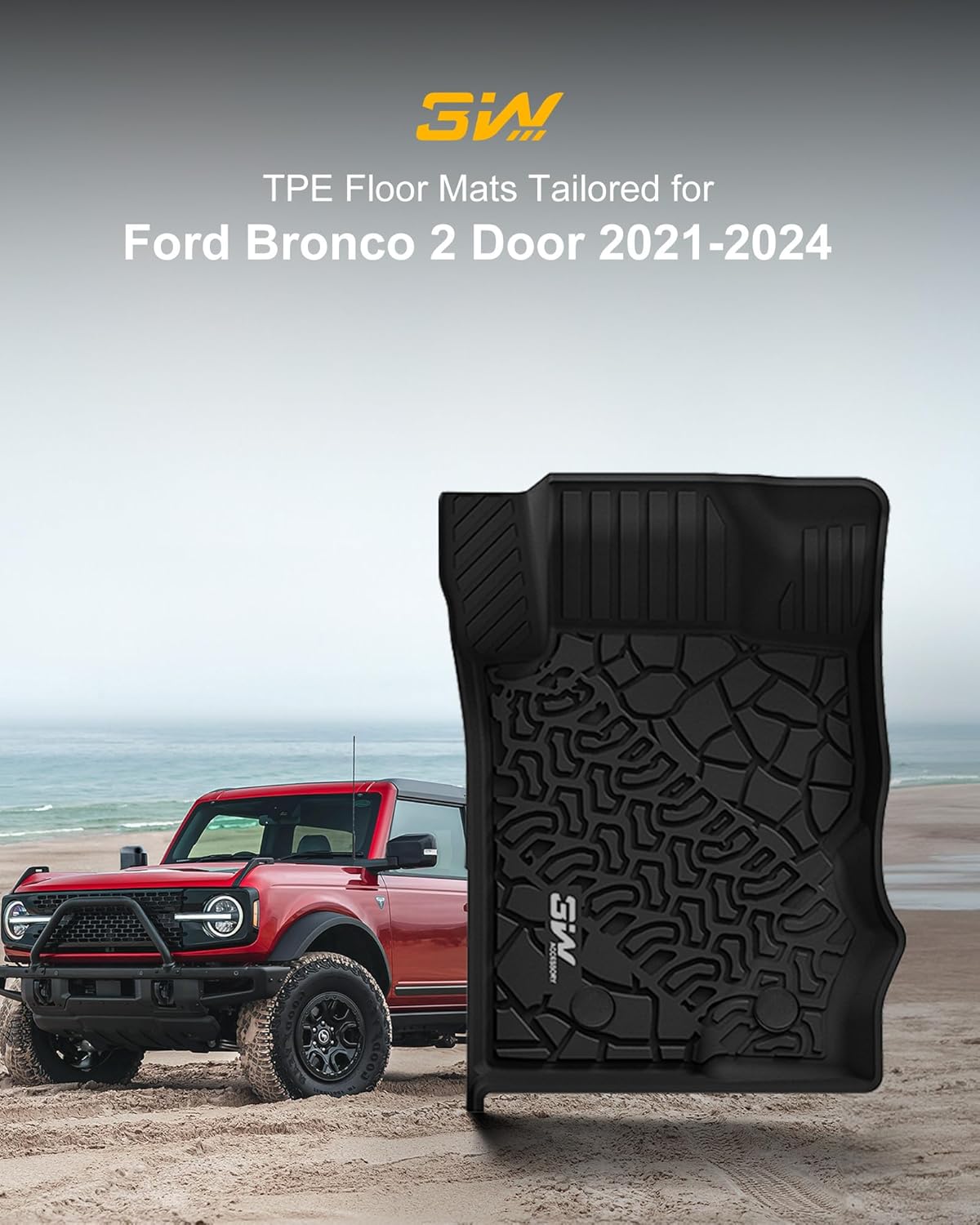 3W Alfombrillas de piso de 2 puertas para Ford Bronco 2021, 2022, 2022, 2023, 2024, aptas para todo tipo de clima, accesorios de automóvil de