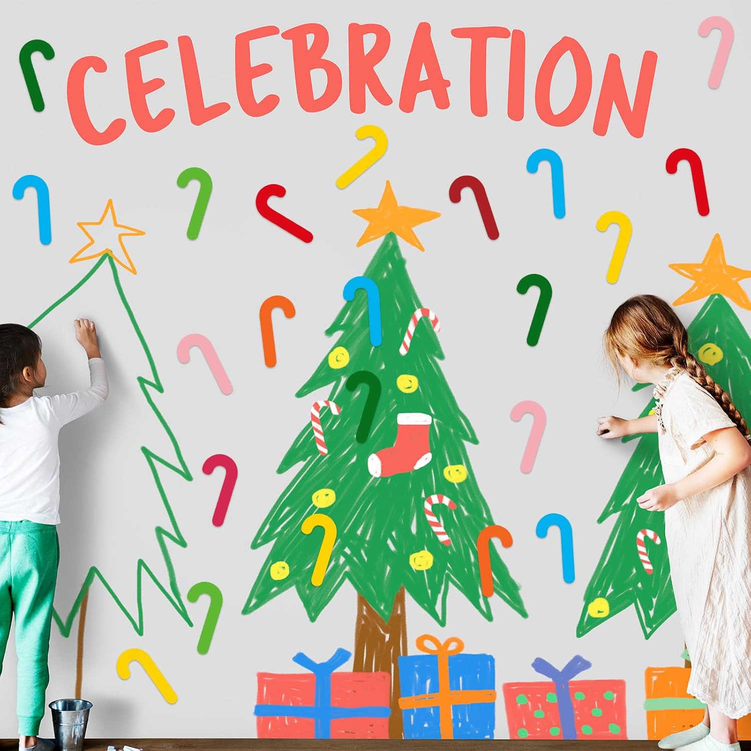 Geyee 108 piezas de recortes de bastón de caramelo de Navidad, varios recortes de Navidad, recortes de papel de bastón de caramelo para Navidad,