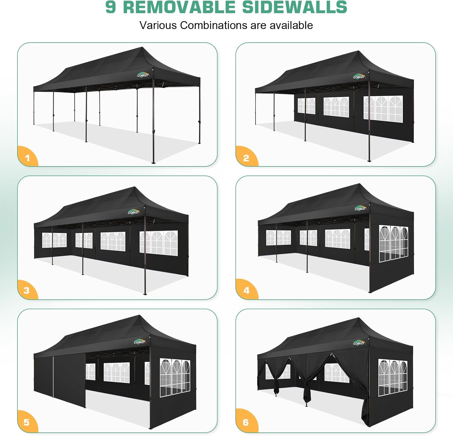 COBIZI Tienda de campaña desplegable de 10 x 30 pulgadas, resistente con 8 paredes laterales extraíbles, tiendas de campaña hexagonales comerciales