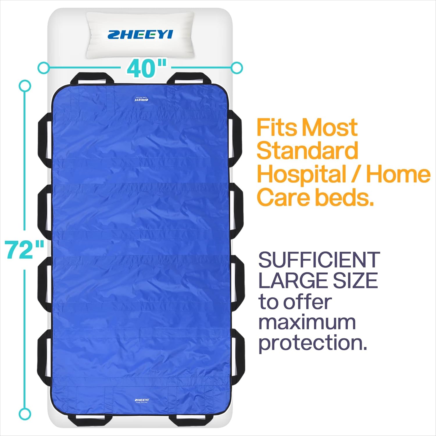 ZHEEYI Almohadilla de cama multiusos de 72 x 40 pulgadas con asas reforzadas, hoja de transferencia reutilizable y lavable para girar, levantar y