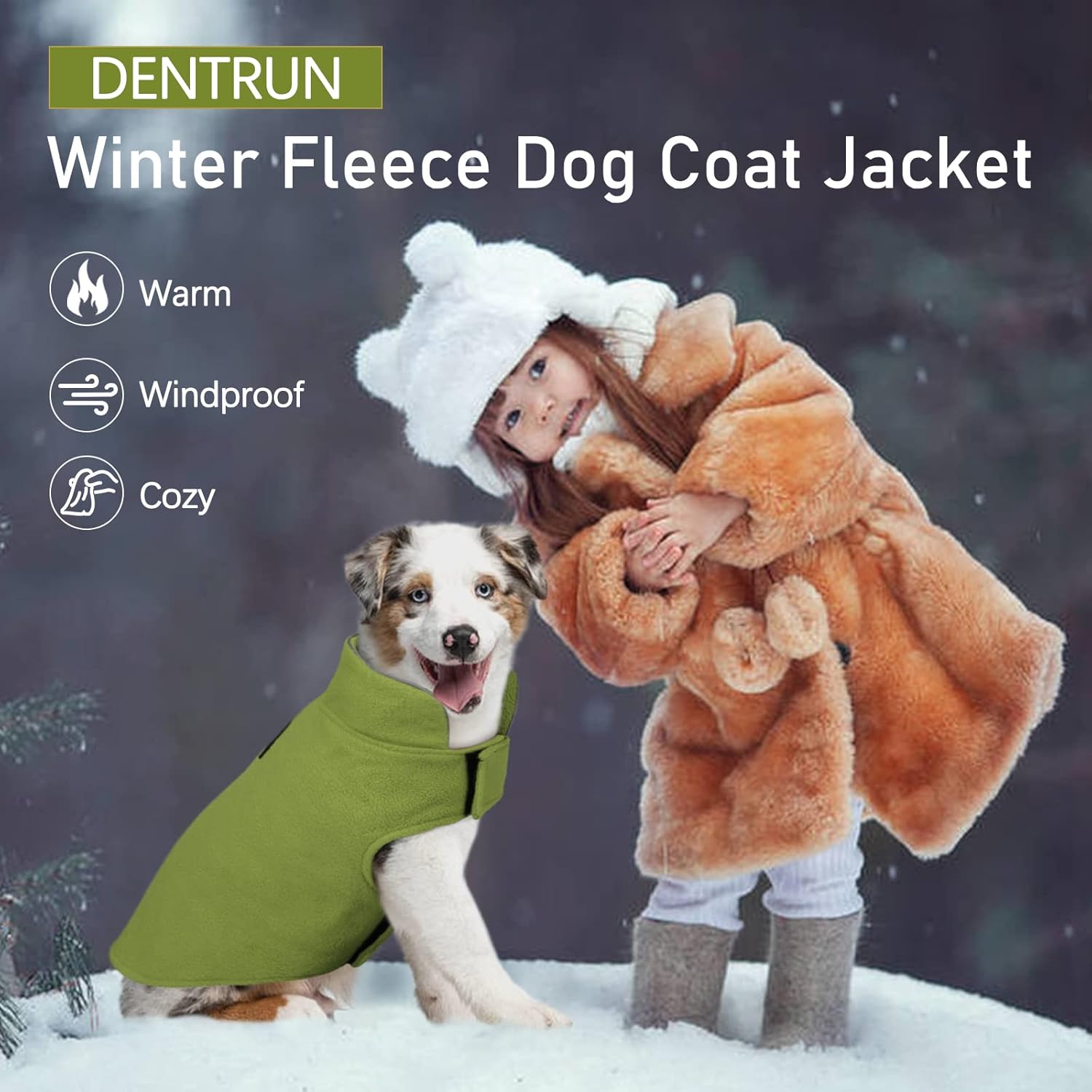 DENTRUN – Abrigo de forro polar para perros en invierno resistente al viento chaqueta reflectante para mascota chaleco para perro para razas de