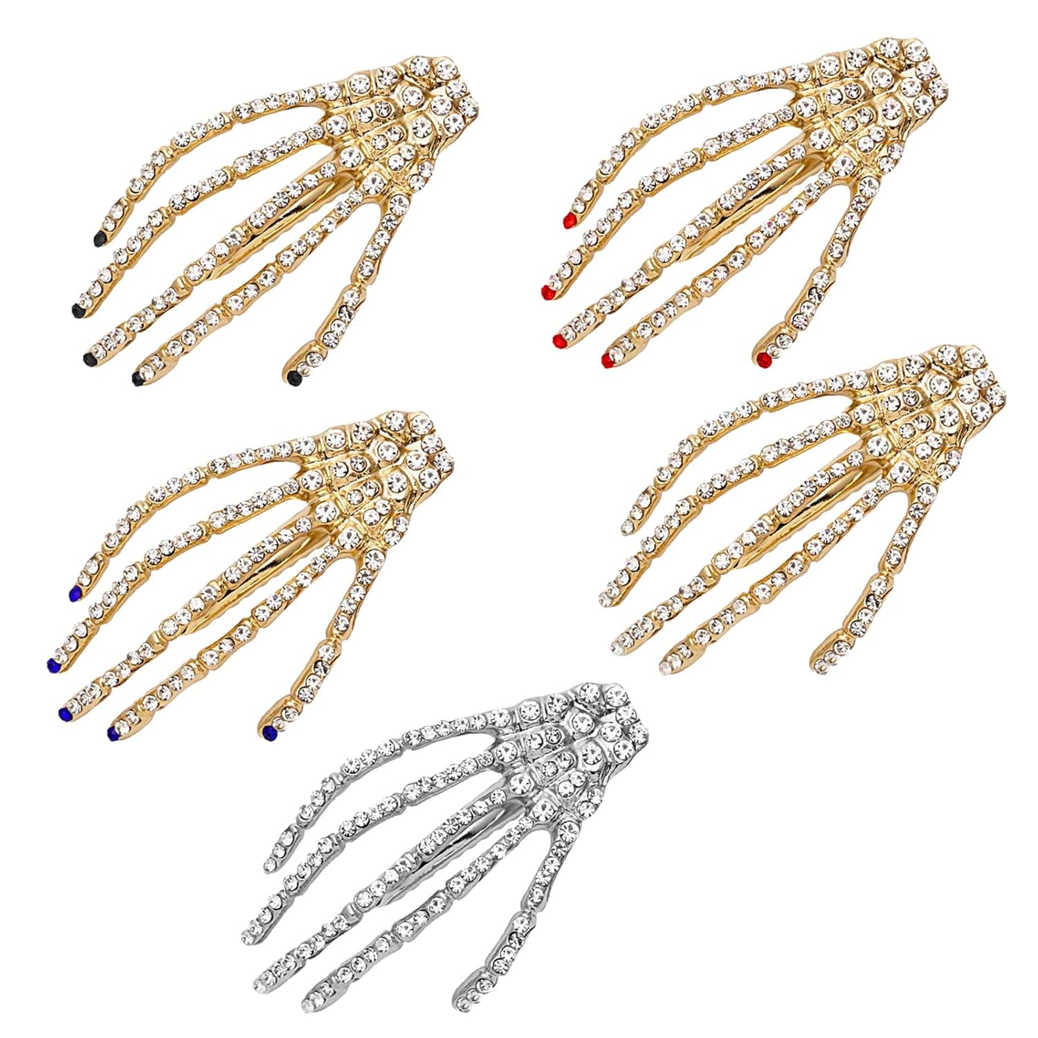 Pinzas de pelo de esqueleto de Halloween de 5 colores, 5 piezas de pinzas góticas góticas para el cabello, accesorios de regalo para mujeres,