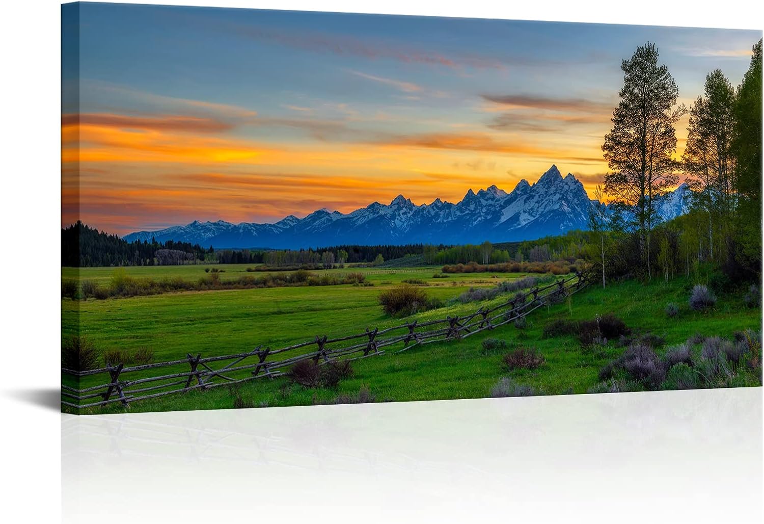 Nachic Wall Cuadro colorido de la puesta de sol, arte de pared, pintura de paisaje de montaña de Grand Teton, impresiones en lienzo, obras de arte