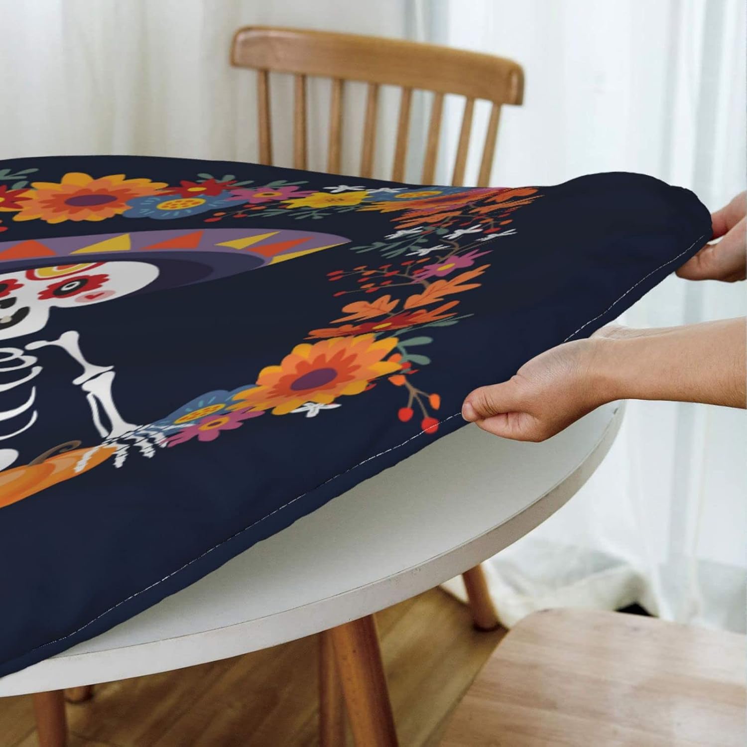 Day of The Dead – Mantel redondo ajustable con diseño de calavera mexicana, impermeable, con borde elástico, para interiores y exteriores, se adapta