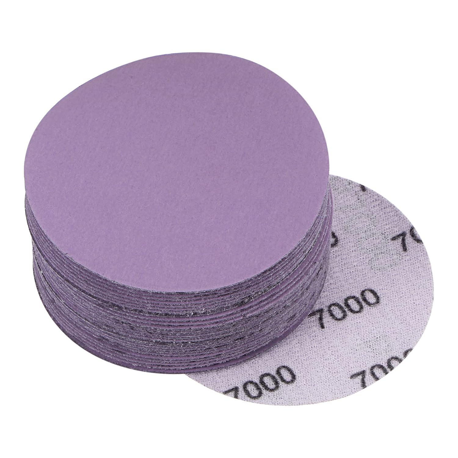 uxcell 30 discos de lijado morados de 3 pulgadas, 7000 granos, gancho y bucle, papel de arena profesional de óxido de aluminio, pulido húmedo y seco