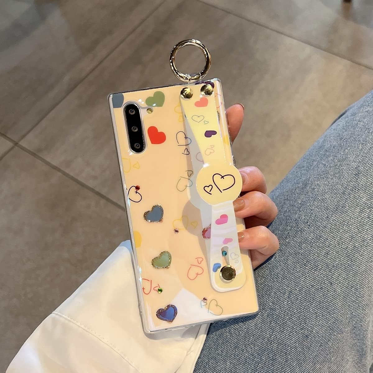 Lastma Funda para Samsung Galaxy Note 10 linda con correa de muñeca, función atril para Galaxy Note 10, funda con purpurina brillante de dibujos