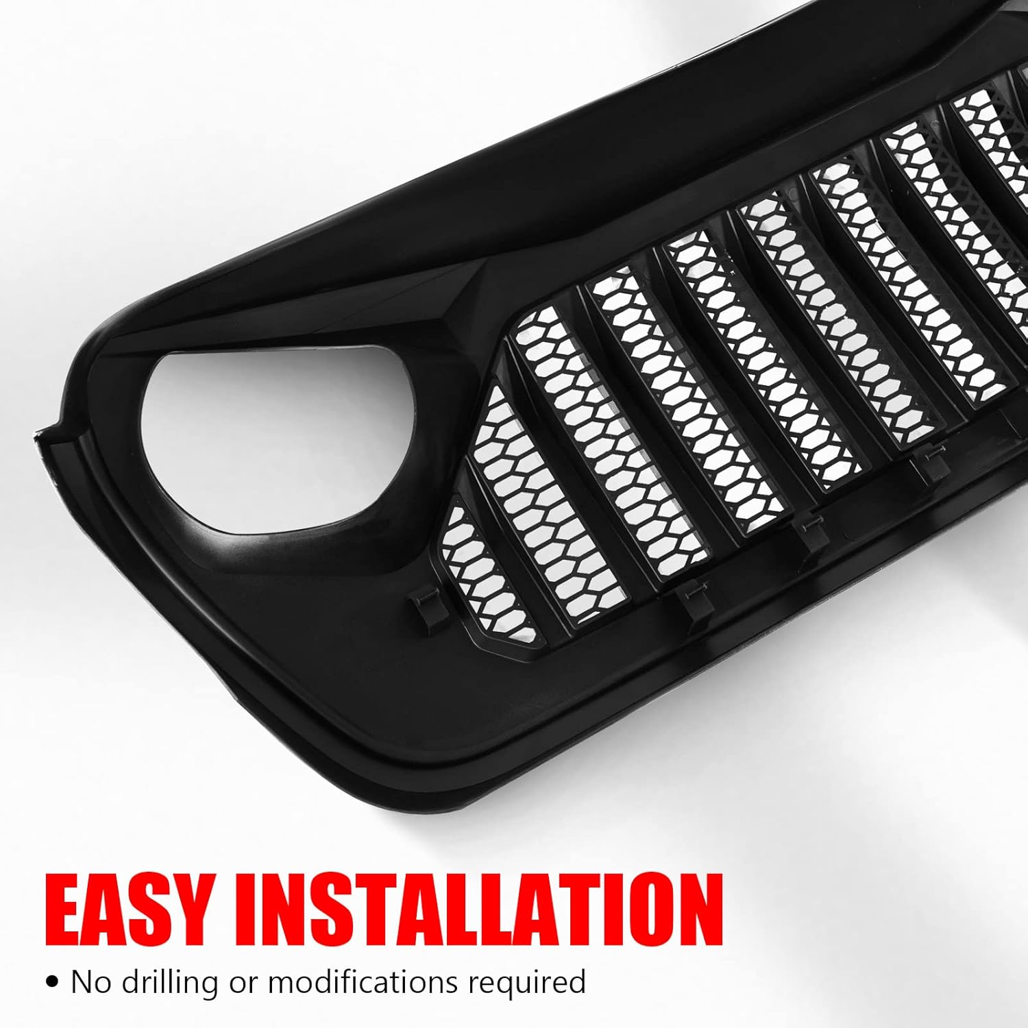 DKMGHT Parrilla delantera con rejilla para Jeep Wrangler JL JLU 2018, 2019, 2020, 2021, 2022 y Jeep Gladiator JT (negro mate)
