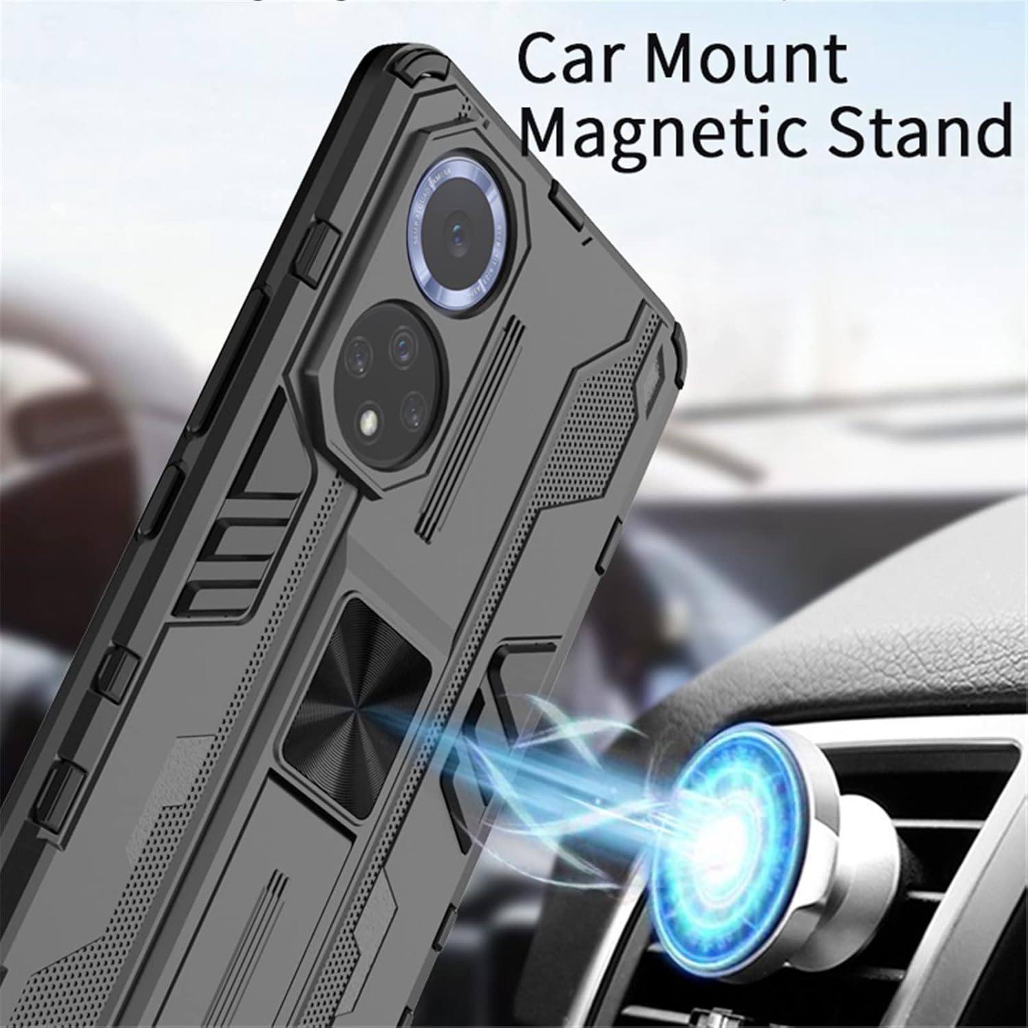 Asuwish Funda para teléfono Honor 50 5GHuawei Nova 9 con protector de pantalla de vidrio templado y soporte delgado, híbrido, resistente, película