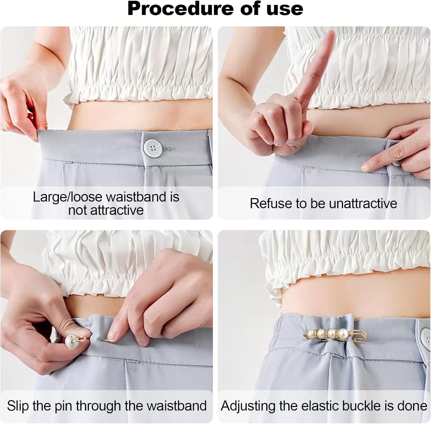 4 broches de perlas, alfileres de seguridad para mujeres y niñas, pantalones de vestir, falda, cuello de cárdigan, broches de diamantes de imitación