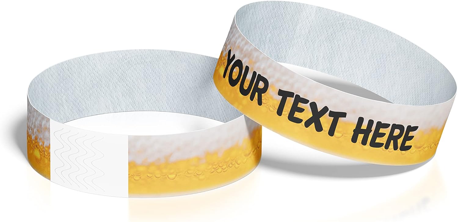 Pulseras personalizadas para eventos pulseras de identificación y seguridad de papel Tyvek (1000, cerveza)