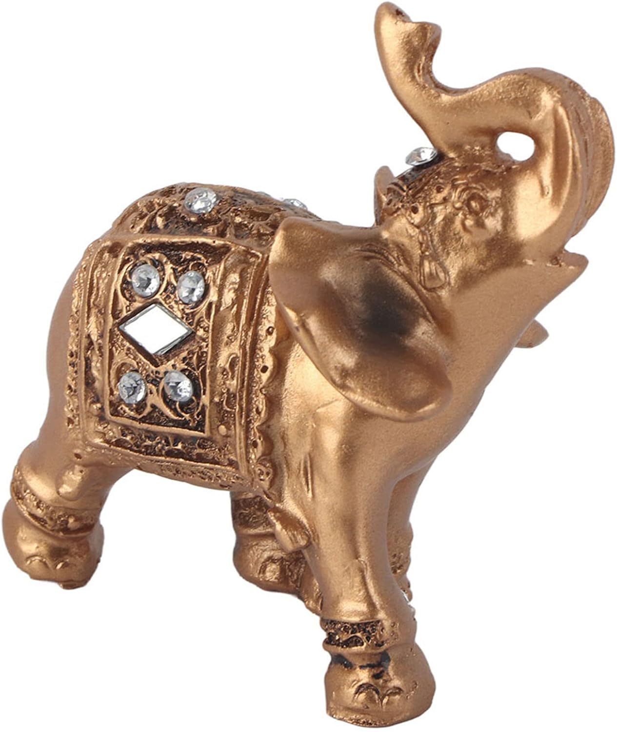 TOPINCN Elegante estatua dorada de elefante, figura con troncos hacia arriba, colección de riqueza para decoración del hogar para oficina, sala de