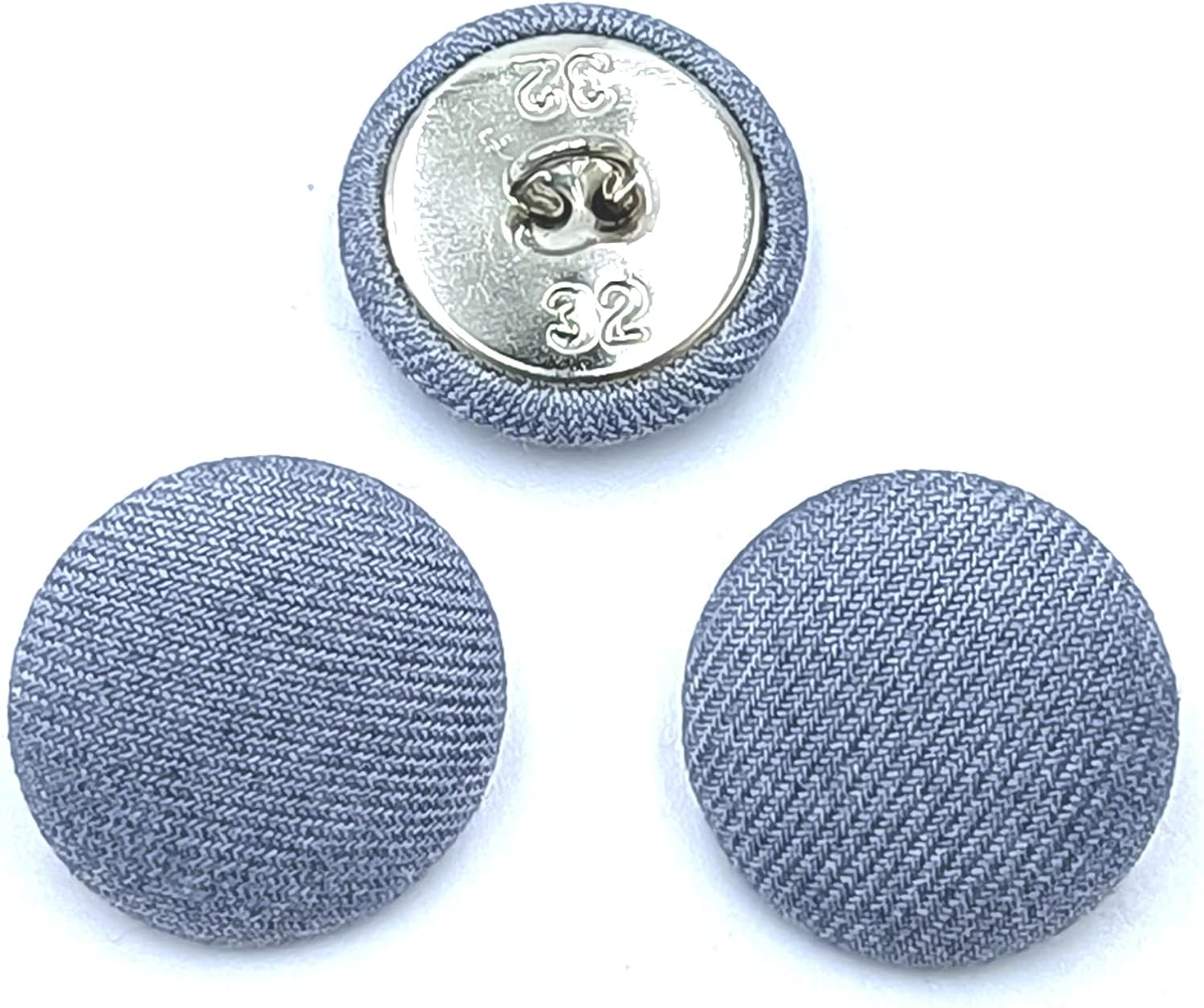 YOOGCORETT Botones redondos cubiertos de tela gris con botones de vástago de metal para coser manualidades, suministros hechos a mano, 0.787 in