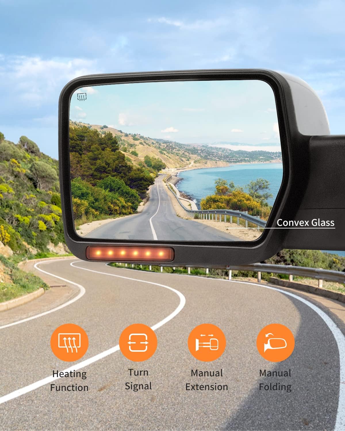 YISHUEE Espejo lateral de remolque con calefacción eléctrica para Ford 2004-2014 para camioneta F150, espejo de visión lateral izquierdo con señal